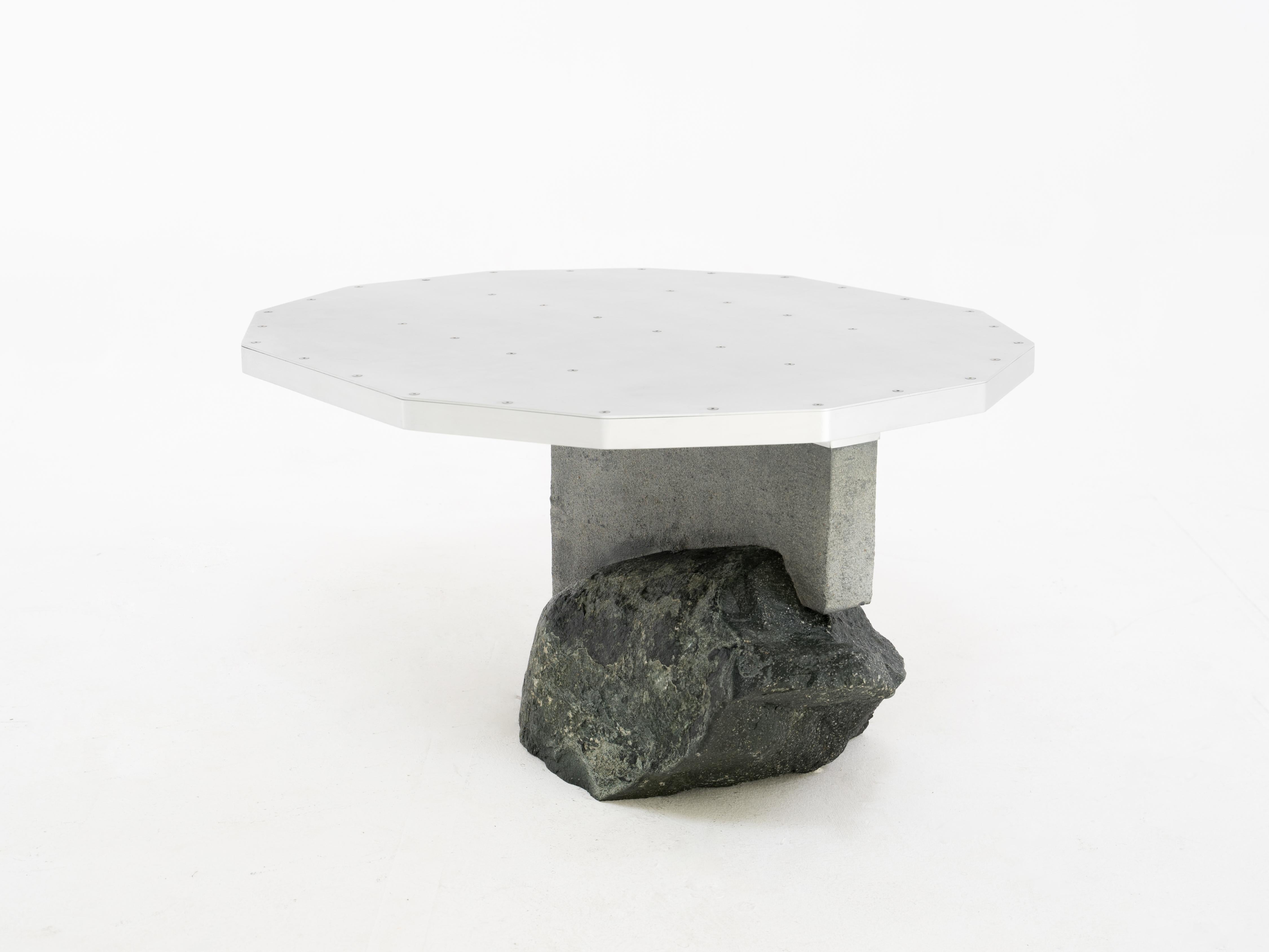 Dutch Coffee table, Foreign Bodies LP-35C, aluminium, stone, by Collin Velkoff For Sale