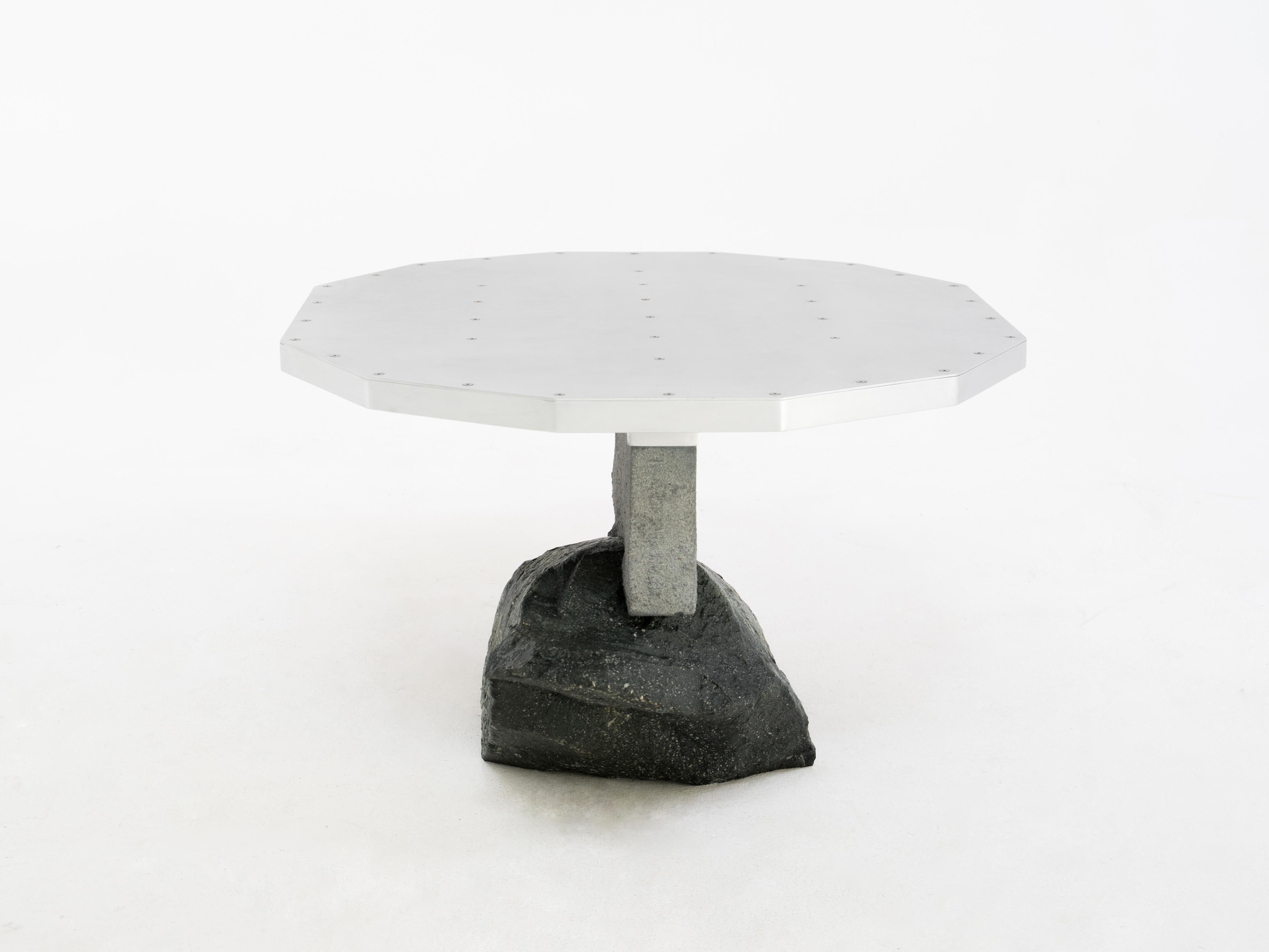 Hand-Crafted Coffee table, Foreign Bodies LP-35C, aluminium, stone, by Collin Velkoff For Sale