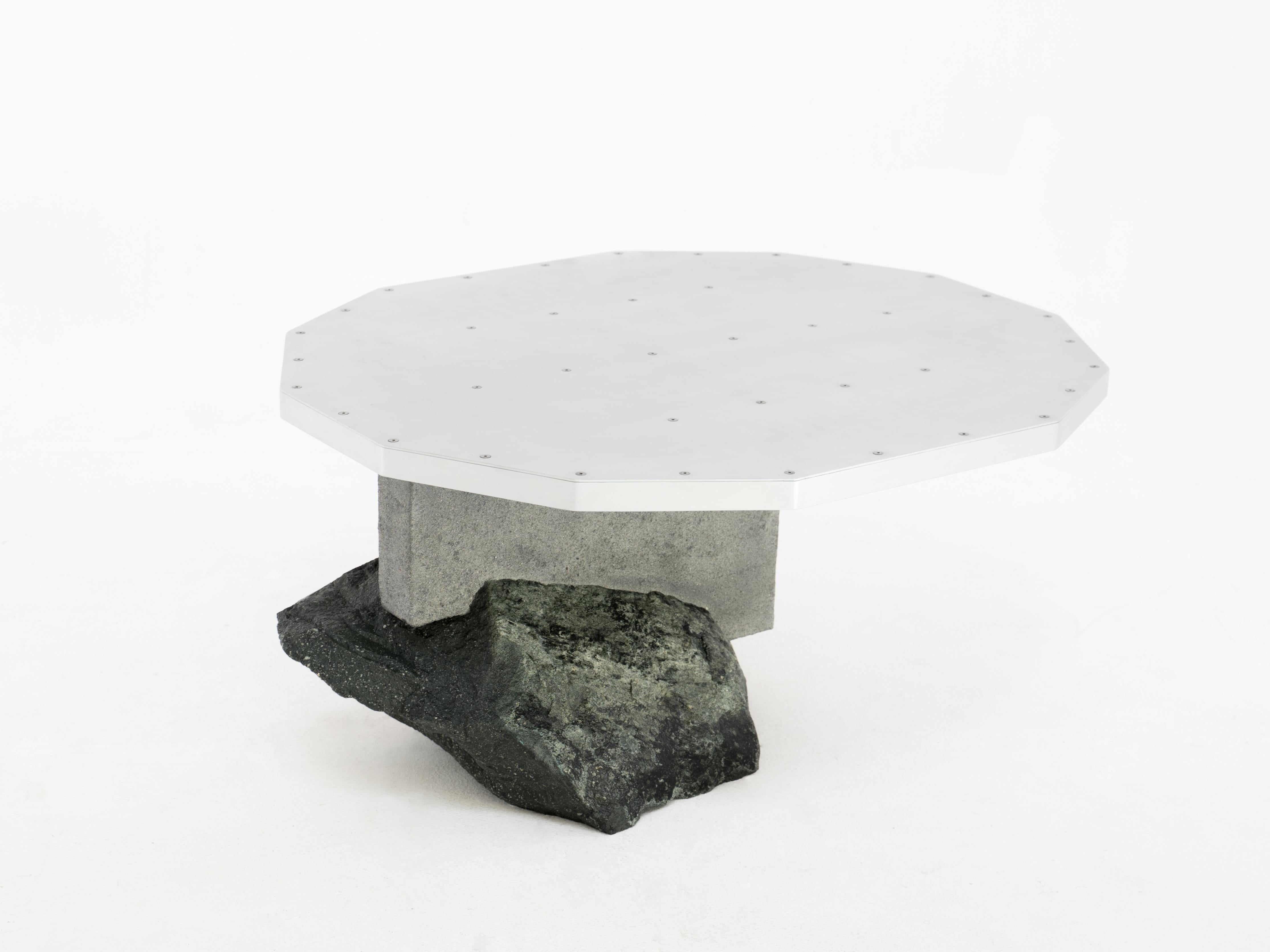 Coffee table, Foreign Bodies LP-35C, aluminium, stone, by Collin Velkoff In New Condition For Sale In Amsterdam, NL