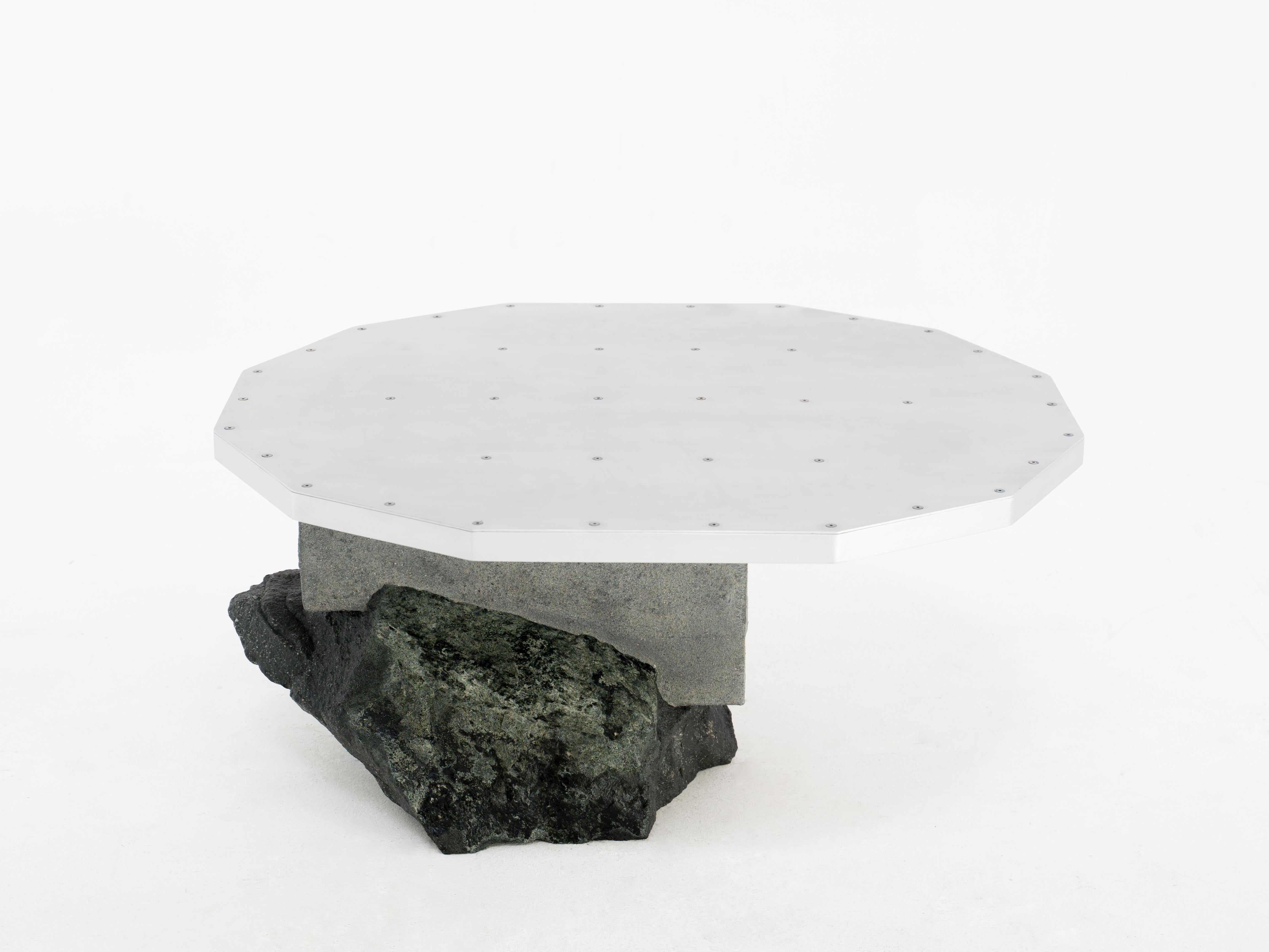 Contemporary Coffee table, Foreign Bodies LP-35C, aluminium, stone, by Collin Velkoff For Sale