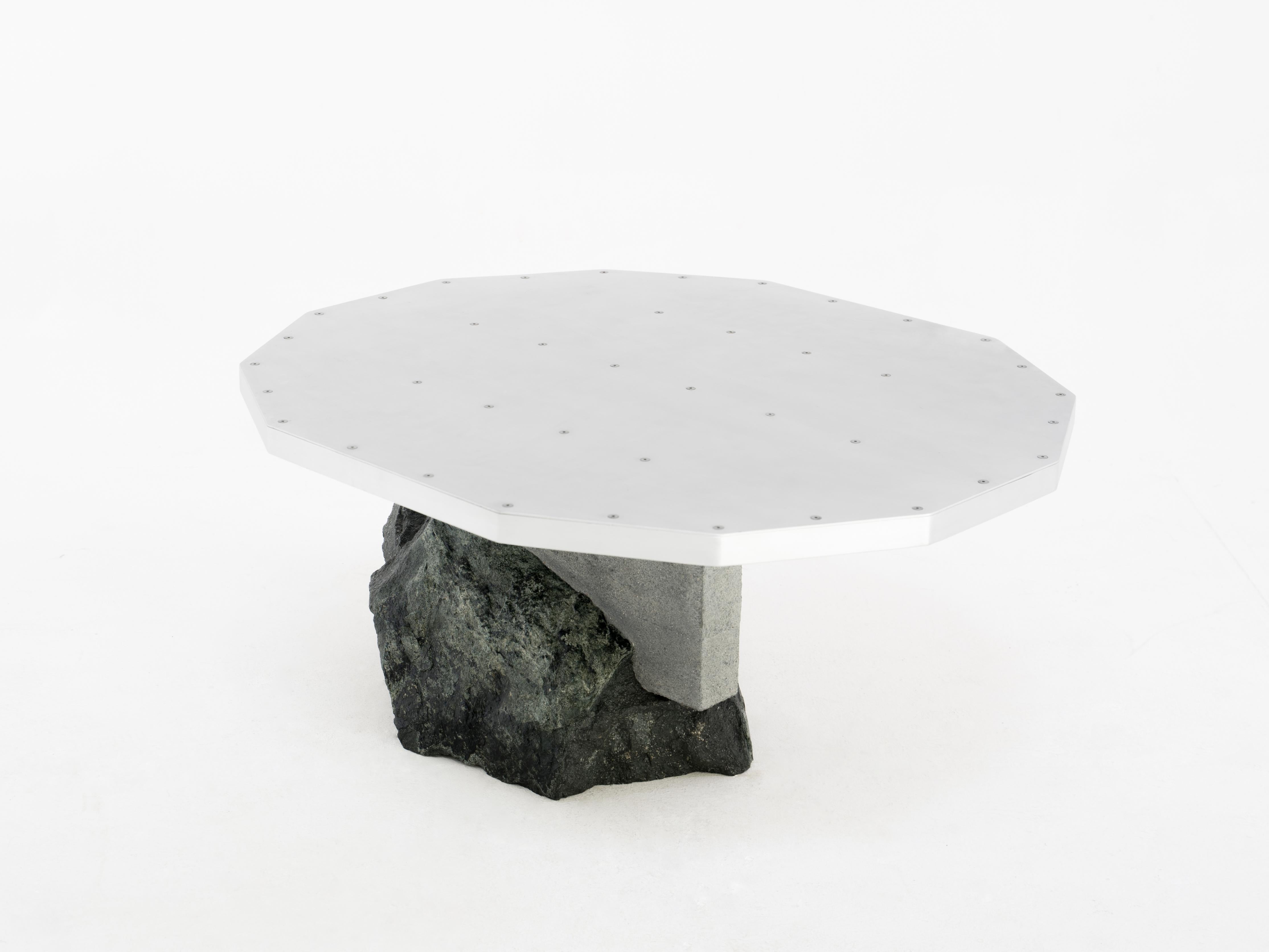 Aluminum Coffee table, Foreign Bodies LP-35C, aluminium, stone, by Collin Velkoff For Sale