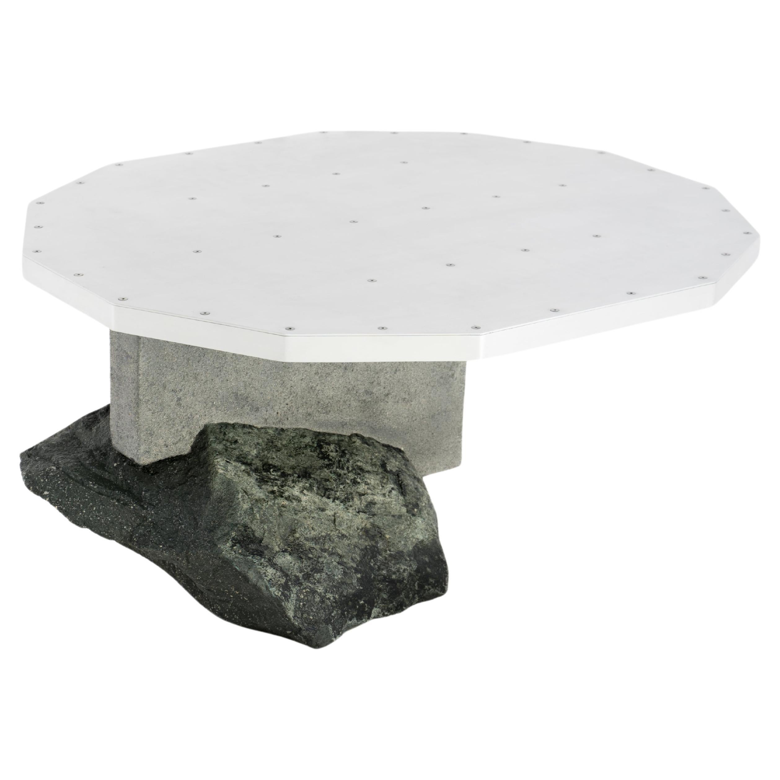 Coffee table, Foreign Bodies LP-35C, aluminium, stone, by Collin Velkoff For Sale