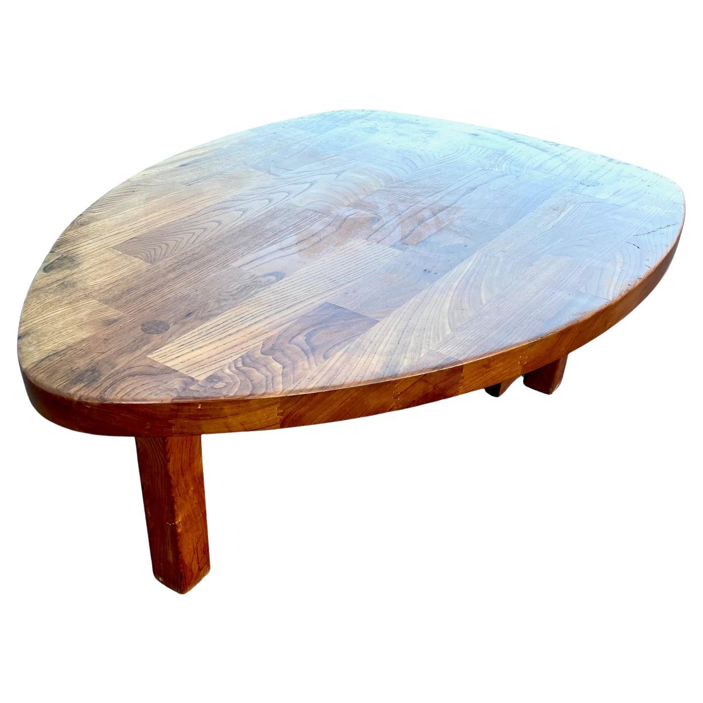 Rare and beautiful coffee table in solid wood in the style of charlotte perriand from the 1960's , one drawer underneath the top.