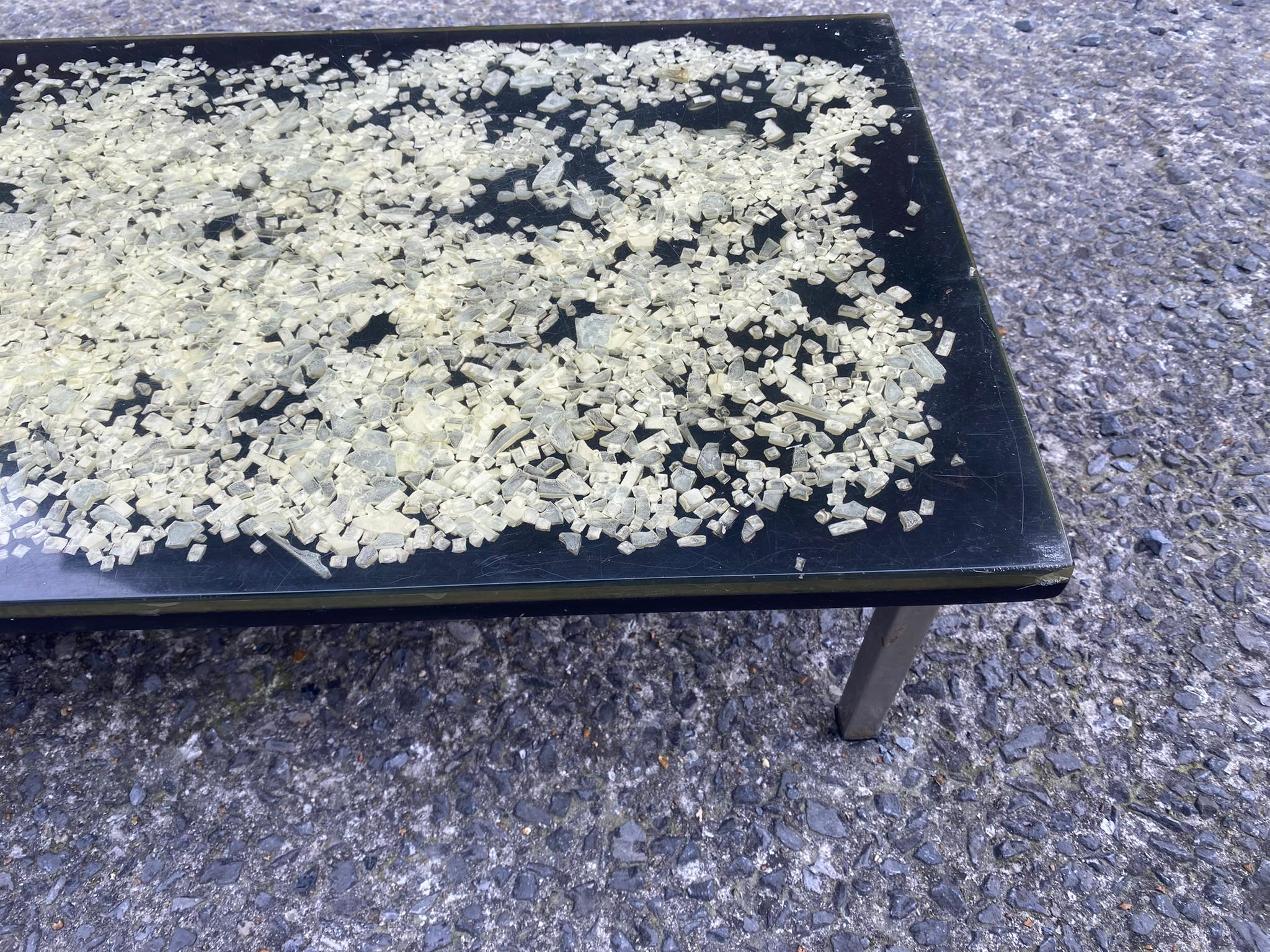 Chrome Coffee Table Fractal Stone Steel Inclusion, circa 1960 For Sale