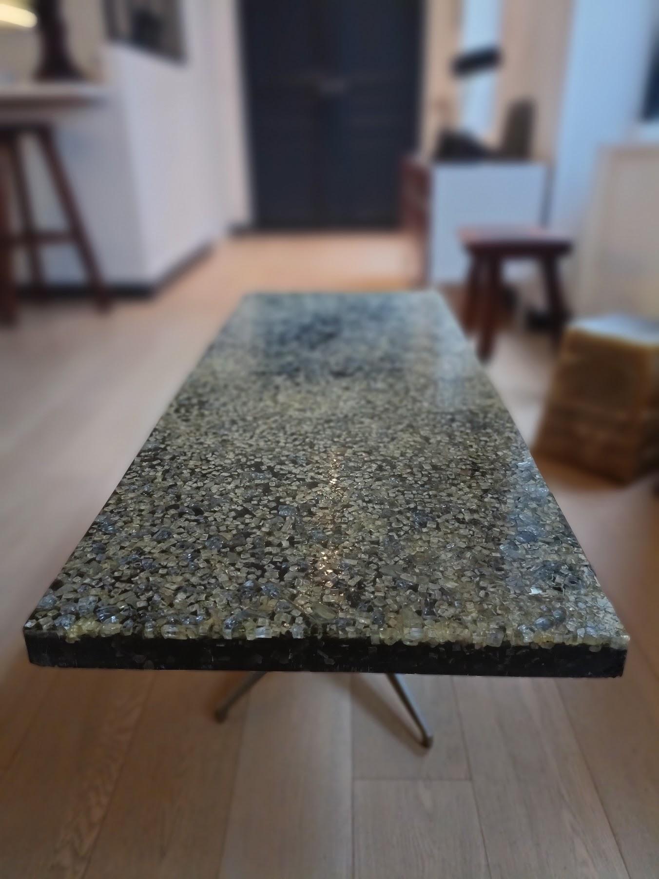Coffee Table Fractal Stone Steel Inclusions Marie Claude De Fouquieres, France For Sale 1