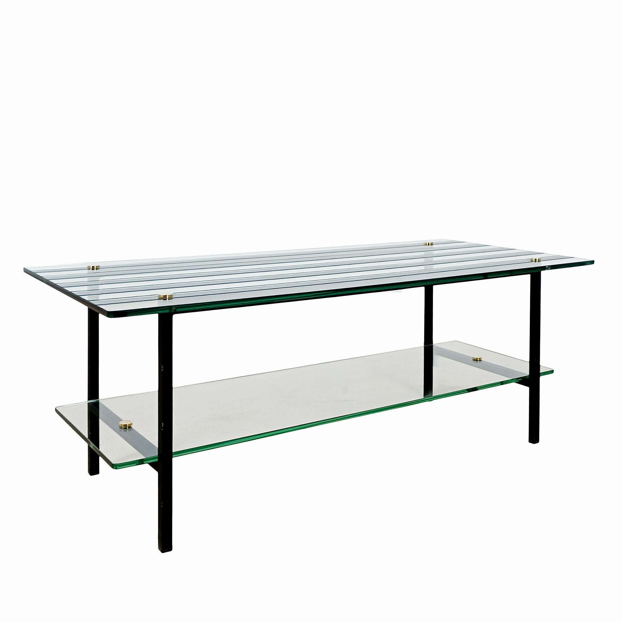 French Mid-Century Modern Coffee Table With Steel Structure and Mirrored Glass - France For Sale