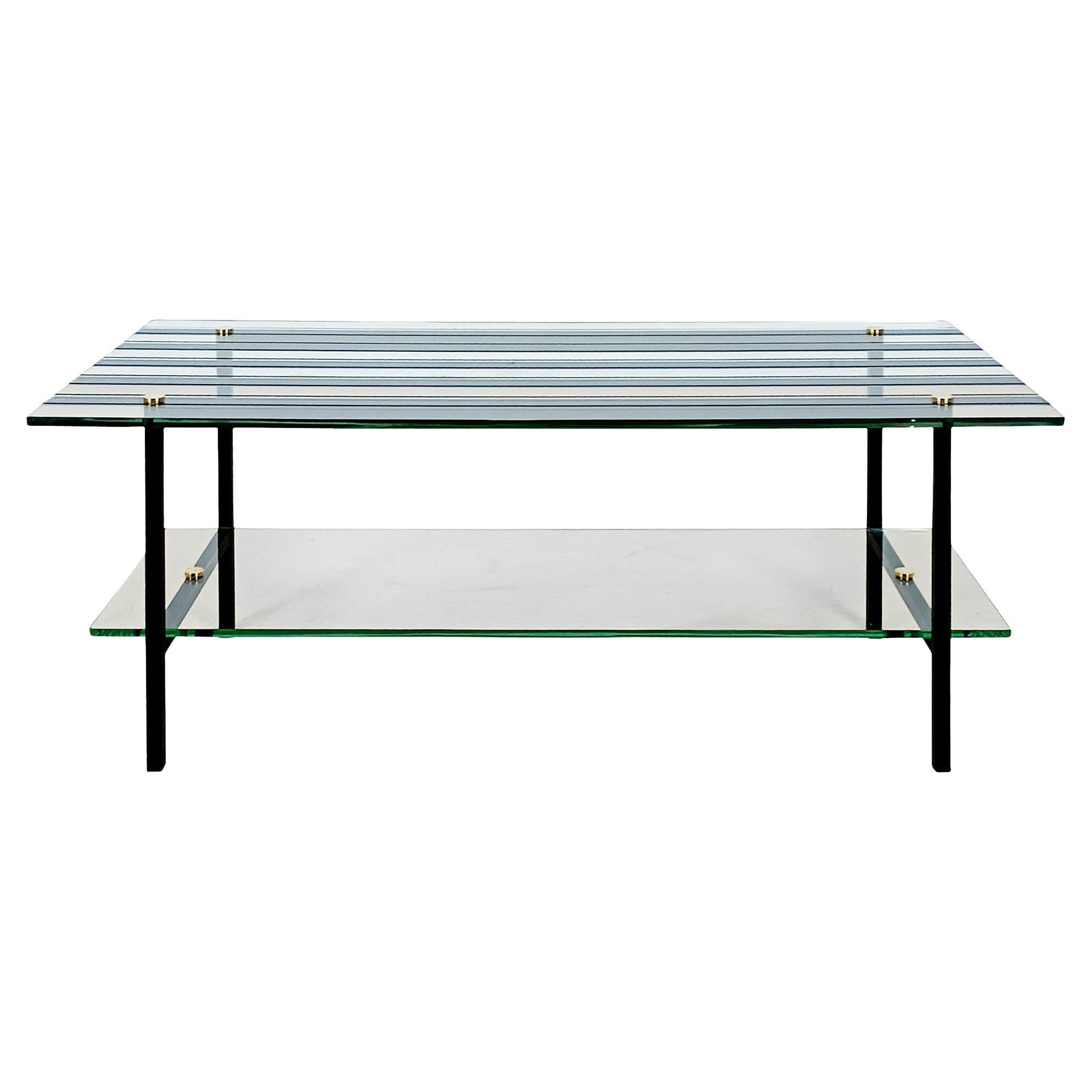 Mid-Century Modern Coffee Table With Steel Structure and Mirrored Glass - France For Sale