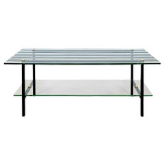 Retro Mid-Century Modern Coffee Table With Steel Structure and Mirrored Glass - France