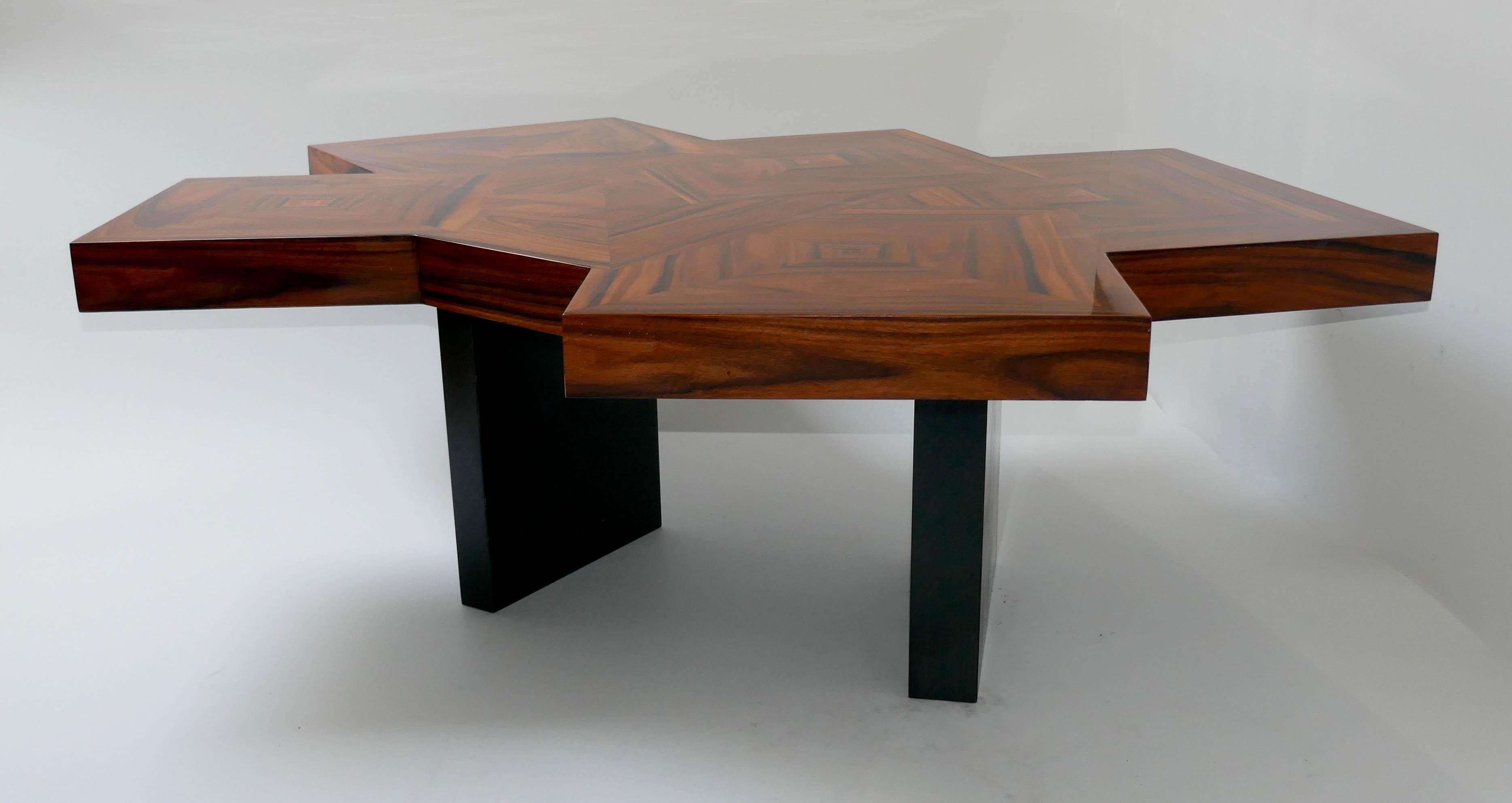 Table basse Fusion en marqueterie de bois de Santos par Aymeric Lefort en vente 4