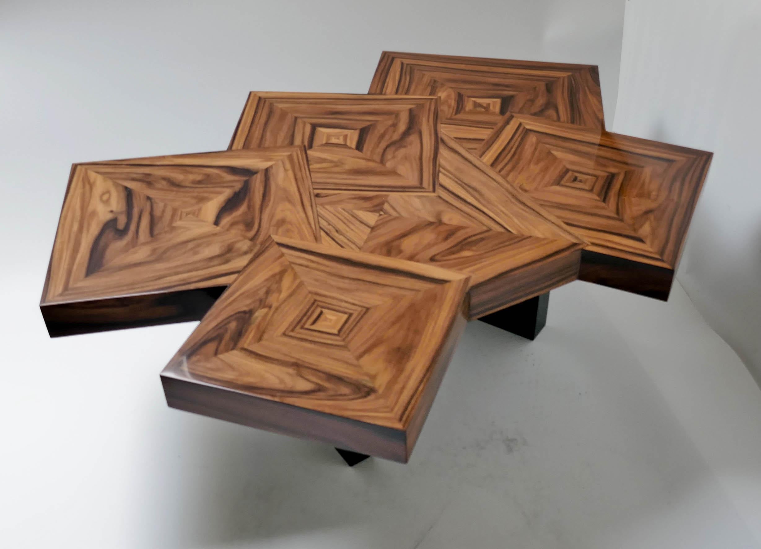 Couchtisch Fusion aus Santos-Holz mit Intarsien von Aymeric Lefort im Angebot 2