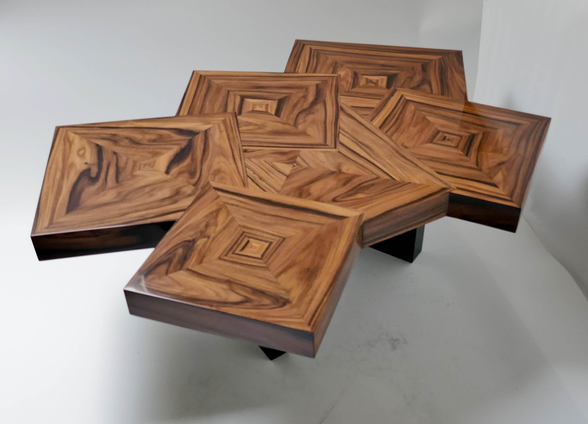 Table basse Fusion en marqueterie de bois de Santos par Aymeric Lefort en vente 1