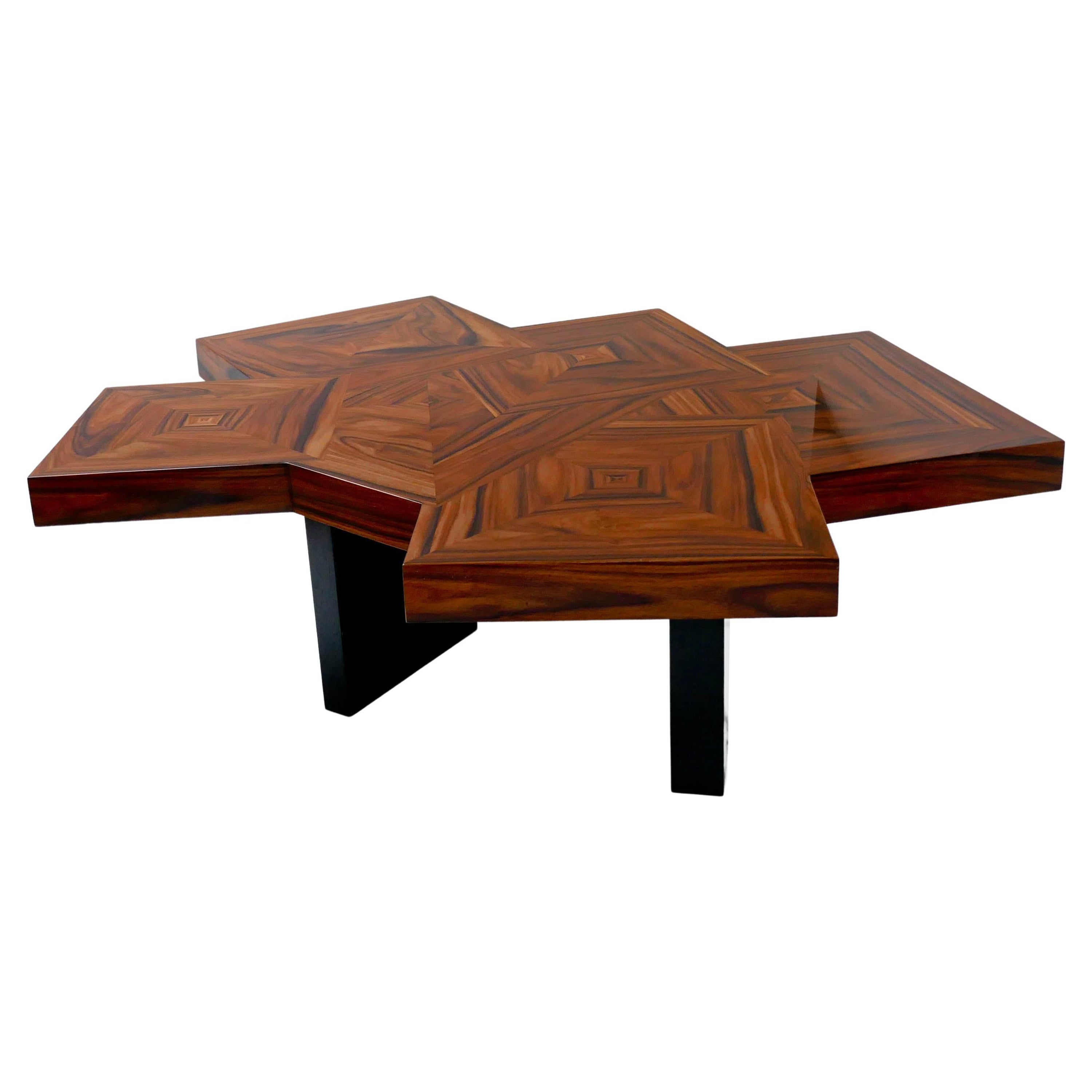 Coffee Table "Fusion" in Marquetery of Santos Wood by Aymeric Lefort For Sale