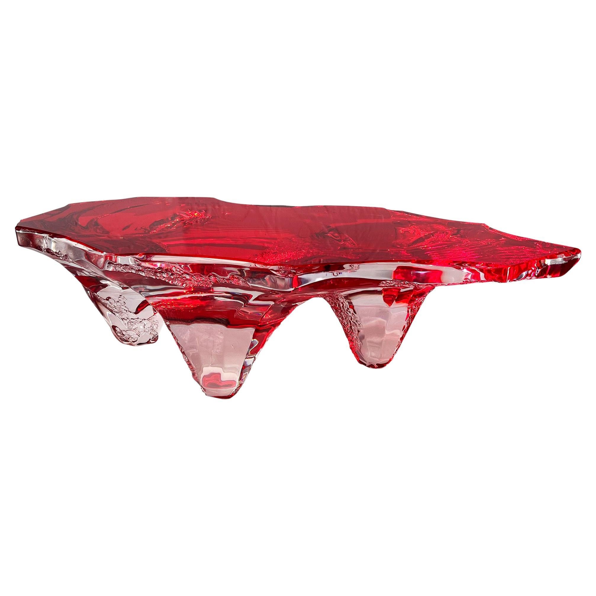 Coffee table Glacialis red version designed by Marco Pettinari for Superego Editions.
This sculpture/coffee table made from a transparent Plexiglas block, it made by hand and with numerical control machinery.
Limited edition of 9
