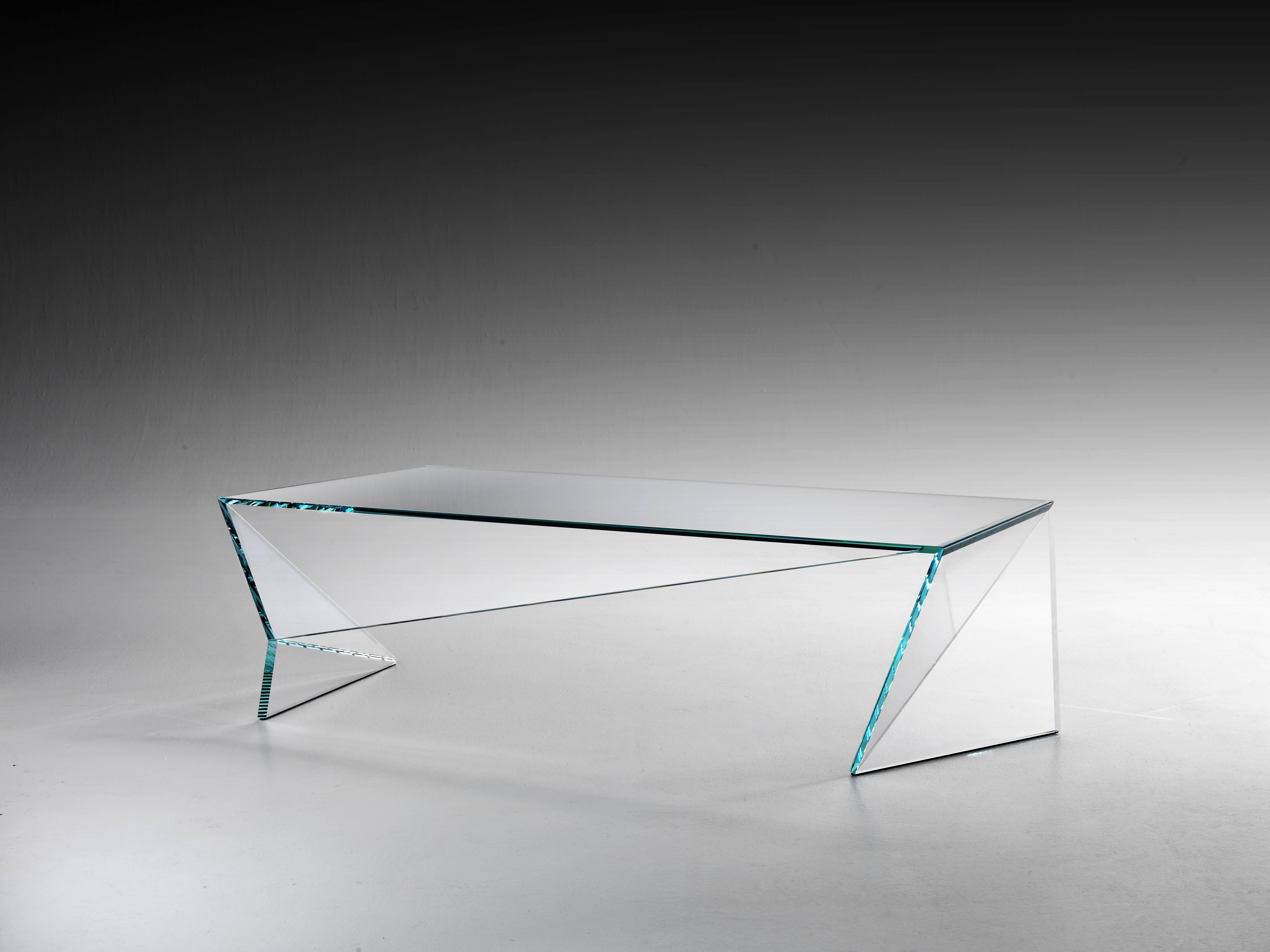 Moderne Table basse centrale de cocktail en verre et cristal, design de collection géométrique, Italie en vente