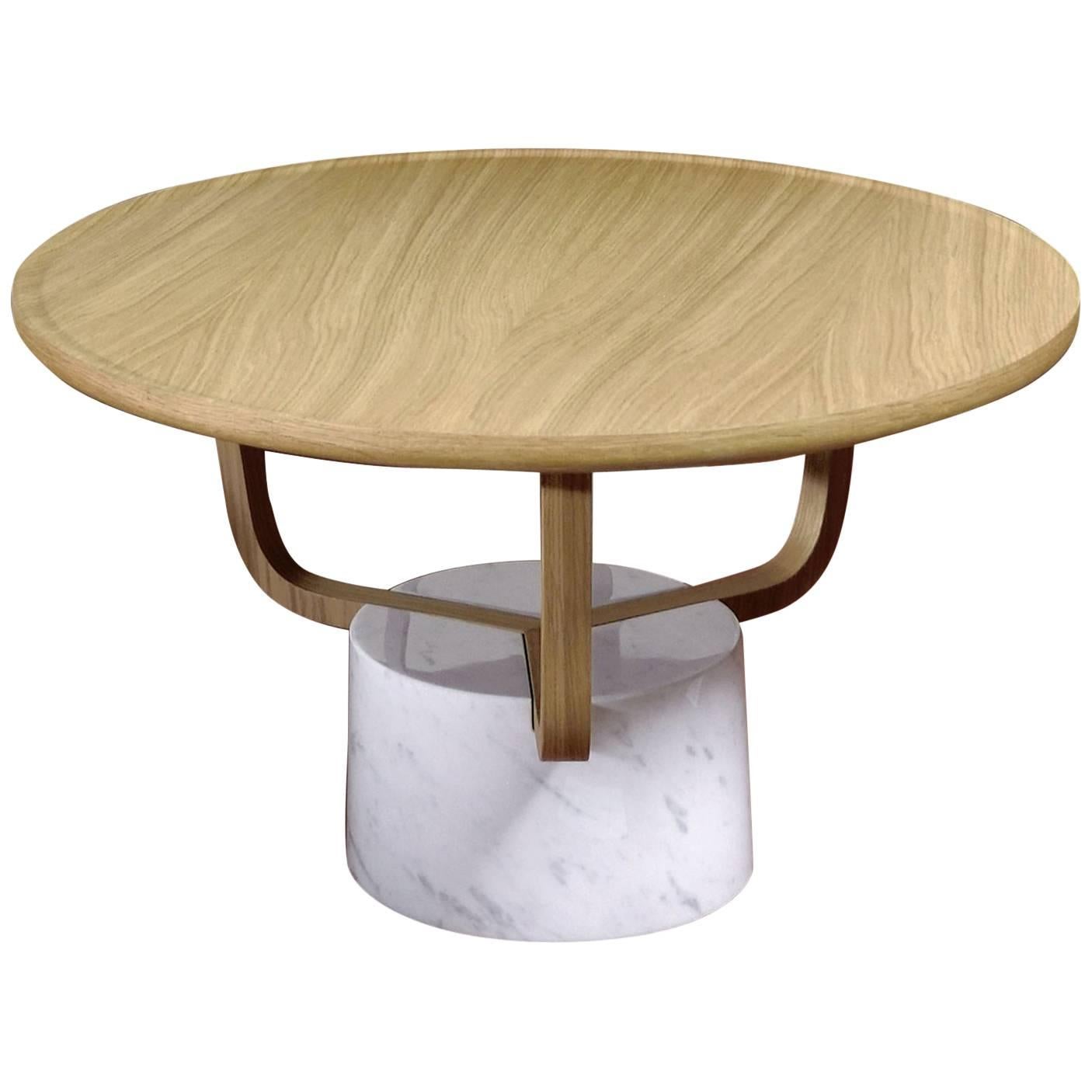 Coffee Table Gretel Indoor in Light Oak and Carrara Marble For Sale