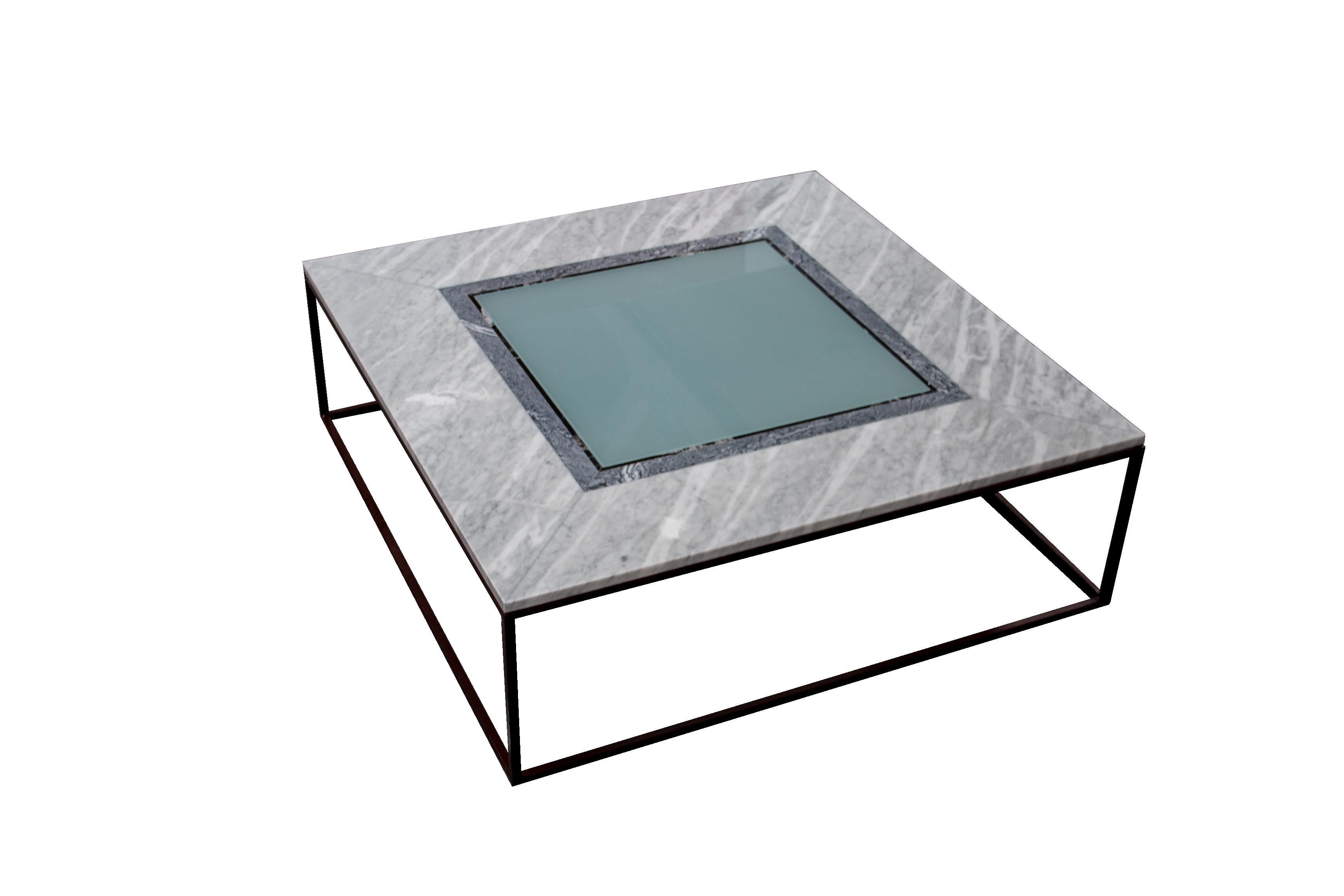 Modern Coffee Table Grey Marble & Smoked Glass One-of-a-Kind Piece Spain Contemporary For Sale