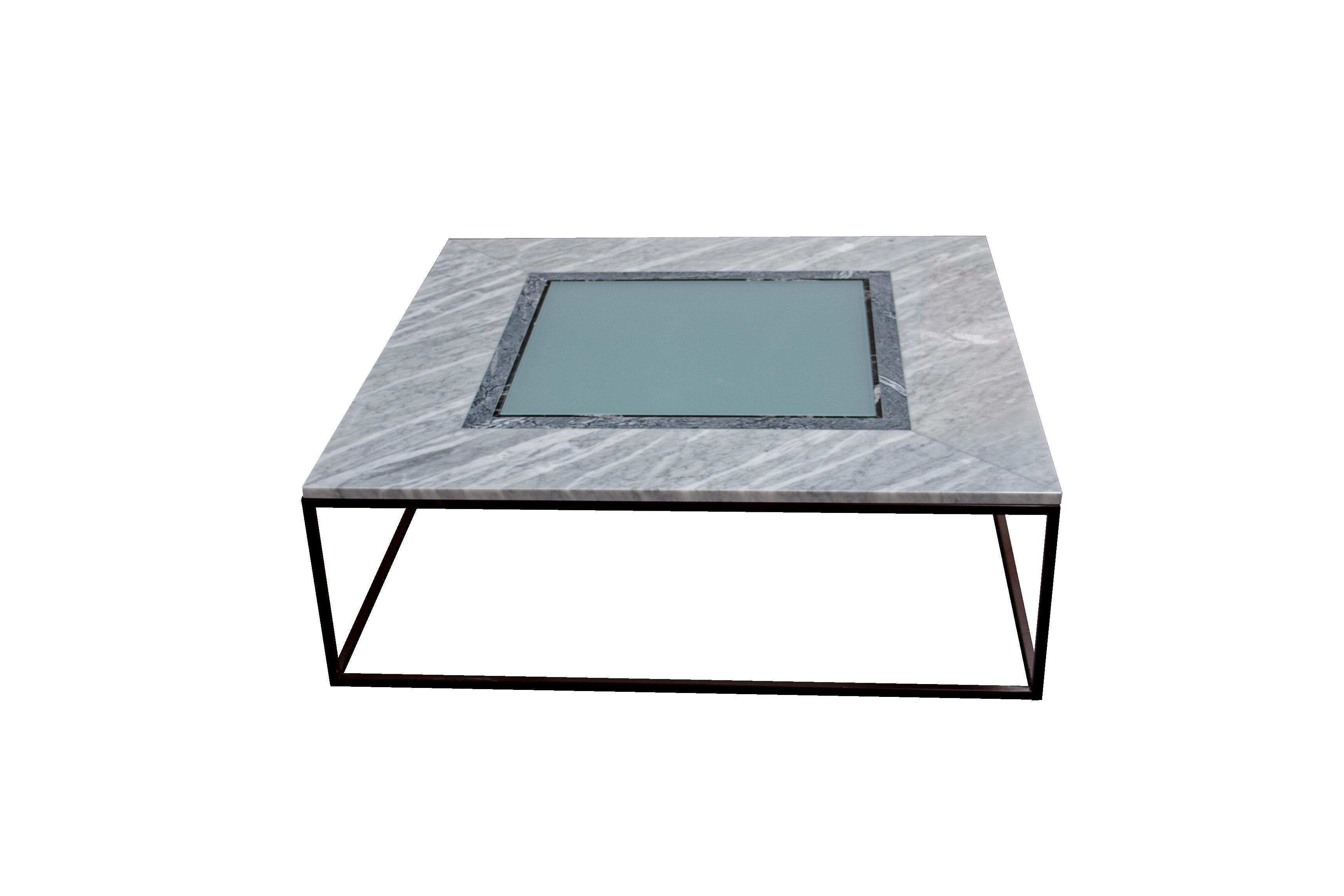 Spanish Coffee Table Grey Marble & Smoked Glass One-of-a-Kind Piece Spain Contemporary For Sale
