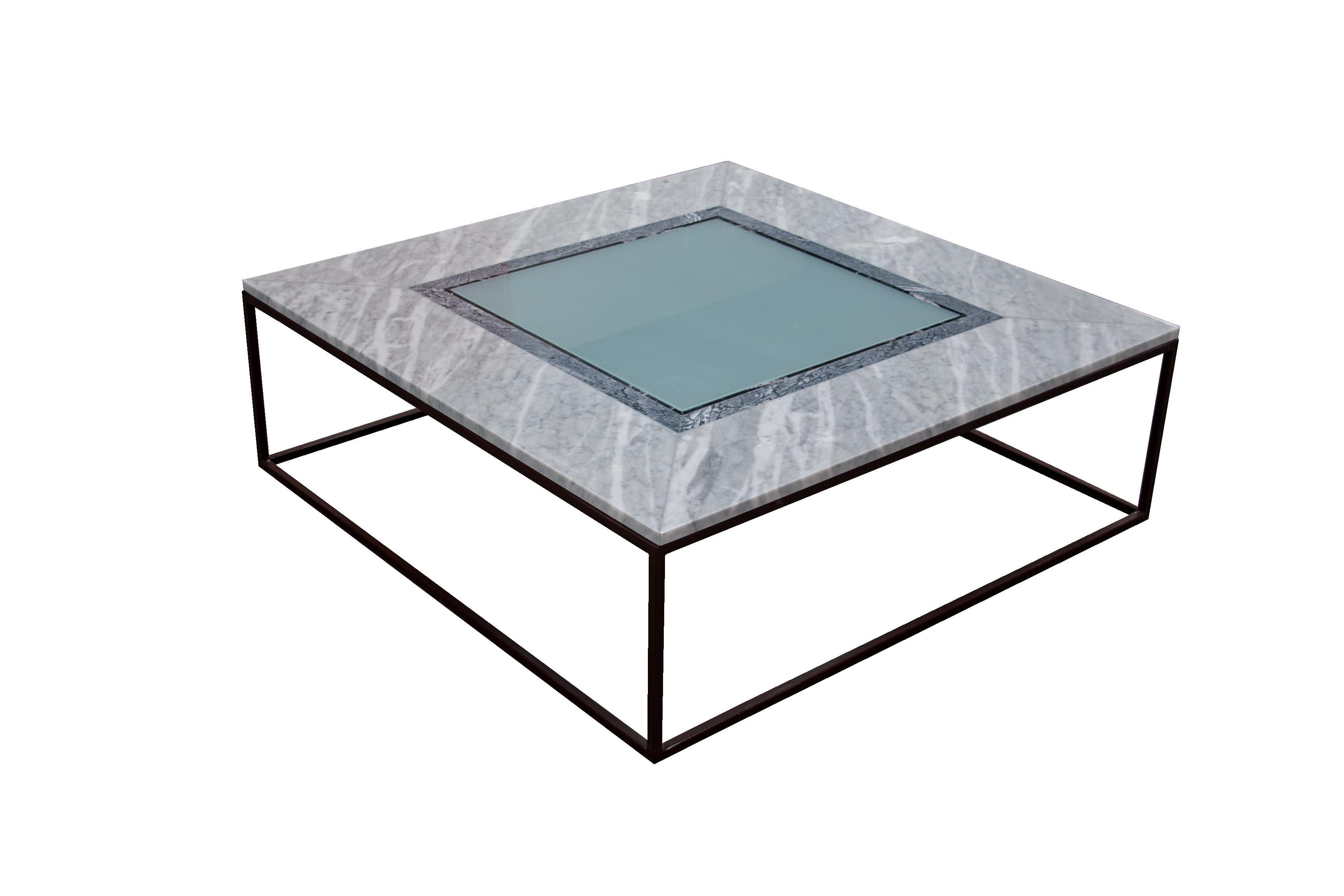 Hand-Crafted Coffee Table Grey Marble & Smoked Glass One-of-a-Kind Piece Spain Contemporary For Sale