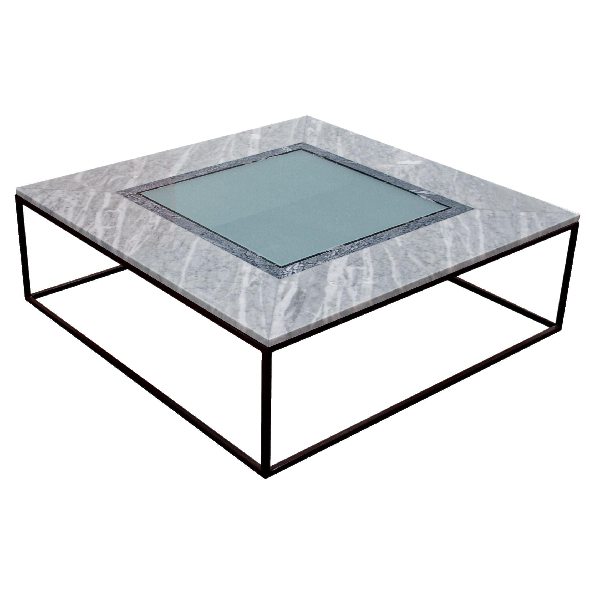 Coffee Table Grey Marble & Smoked Glass One-of-a-Kind Piece Spain Contemporary For Sale