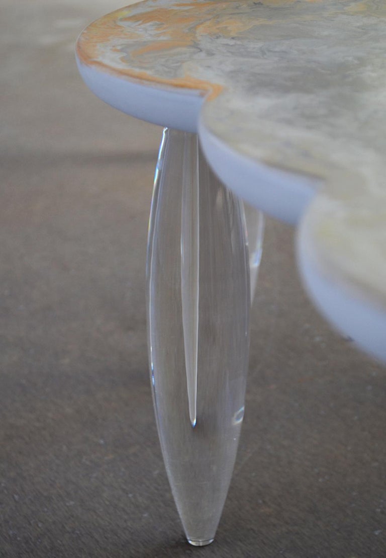 Modern Grey Coffee table Scagliola Art Top Plexiglass Legs Handmade in Italy by Cupioli For Sale
