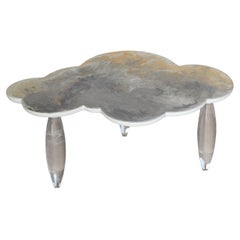 Coffee Table Grey Nuance Scagliola Artistic Top Cloud Shape Plexiglass Legs