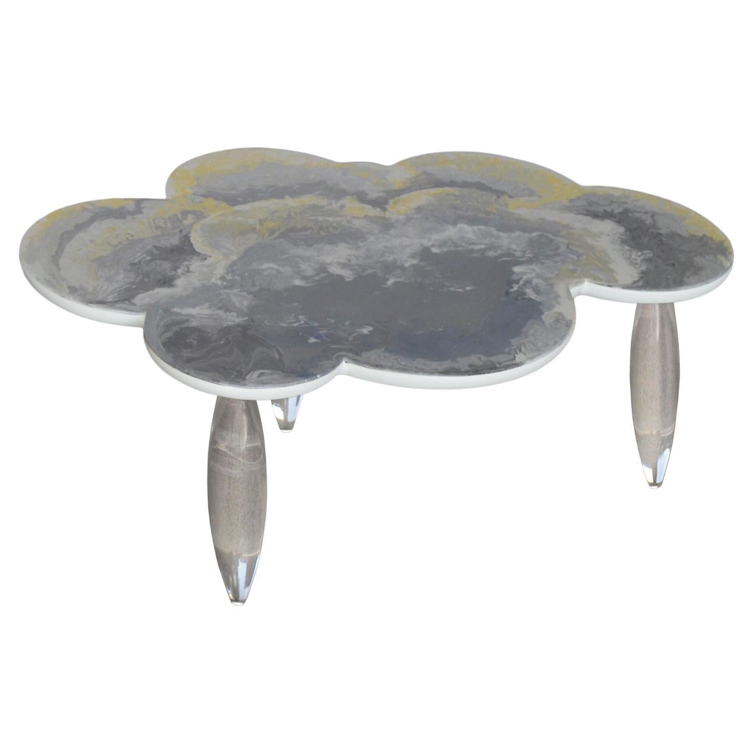 Grey Coffee table Cloud Art Top Plexiglass Legs Handmade in Italy by Cupioli For Sale