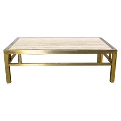 Coffee Table Guy Lefevre Style Travertine and Gilt Brass Midcentury, French