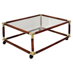 Coffee table in bamboo and brass with glass top, 60s