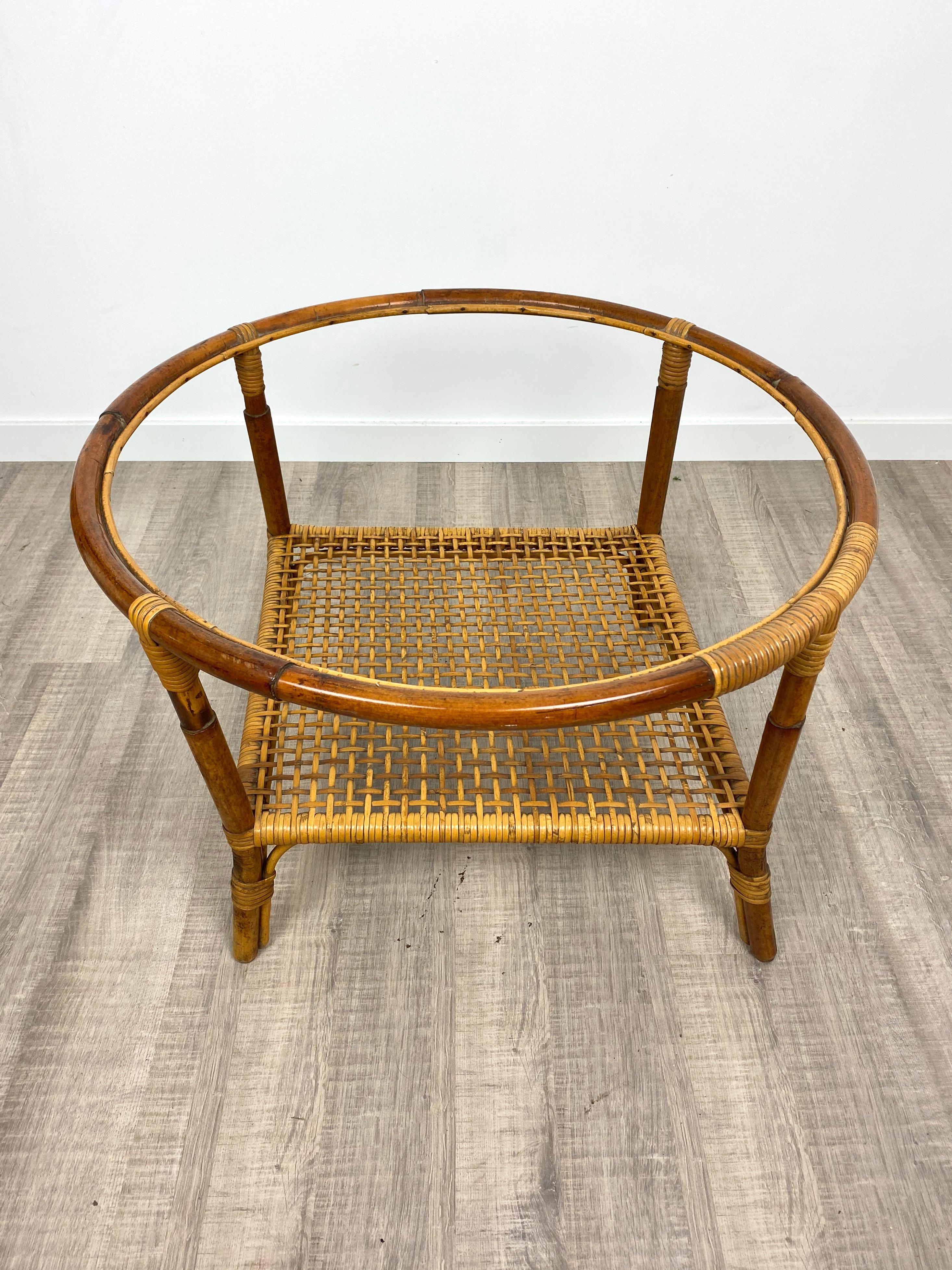 Coffee Table in Bamboo Rattan and Frosted Glass, Italy, 1960s In Good Condition For Sale In Rome, IT