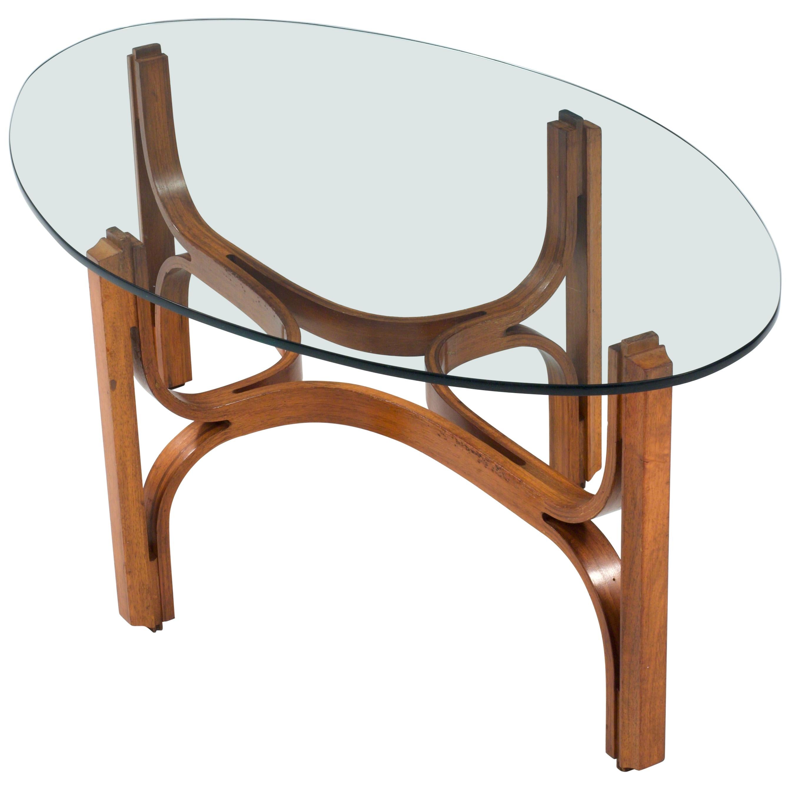 Coffee Table in bended Walnut and Glass, Italy, 1960s