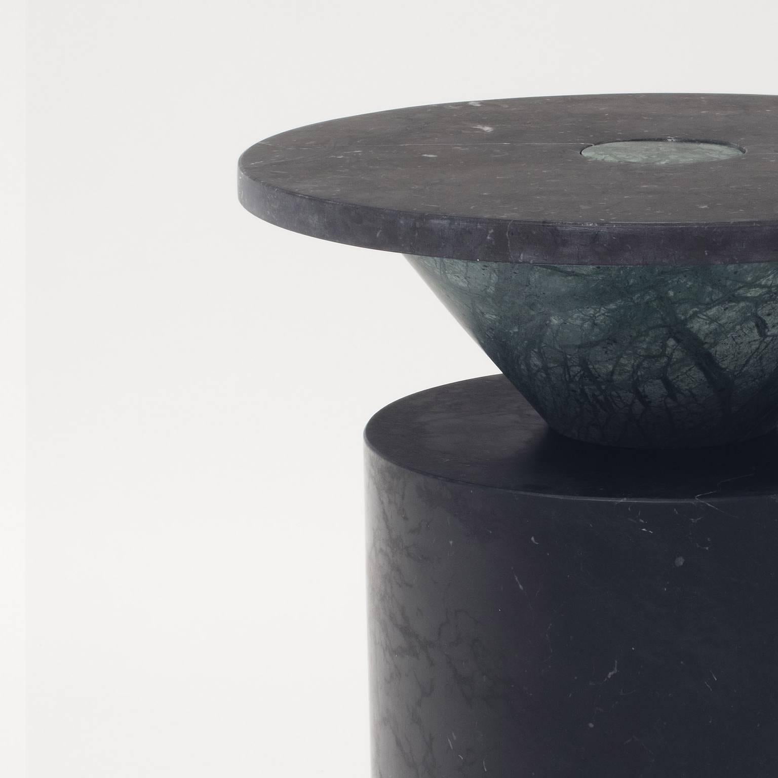Italian New Modern Side Table in Black and Green Marble, Creator Chekerdjian Stock For Sale