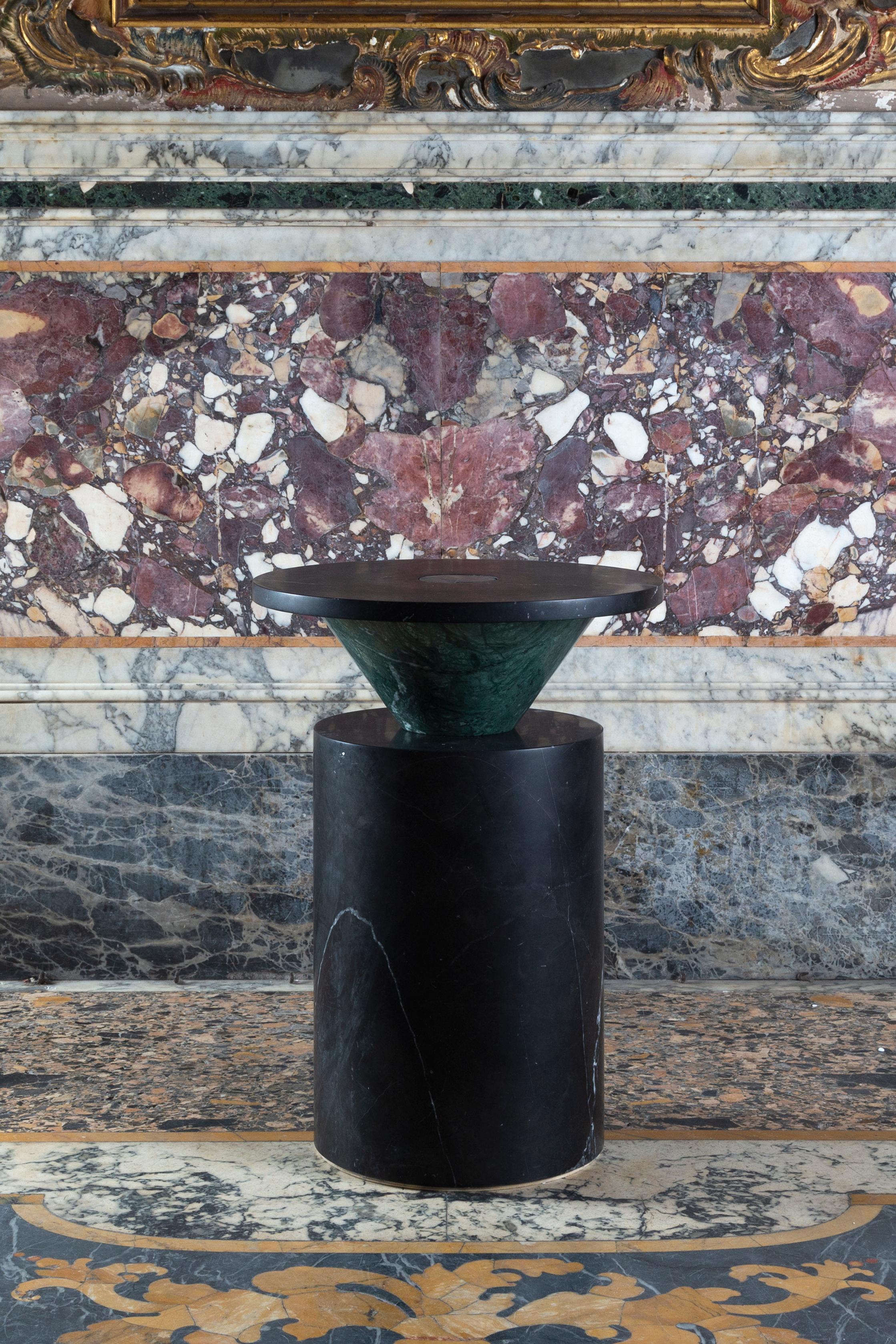New Modern Side Table in Black and Green Marble, Creator Chekerdjian Stock For Sale 3