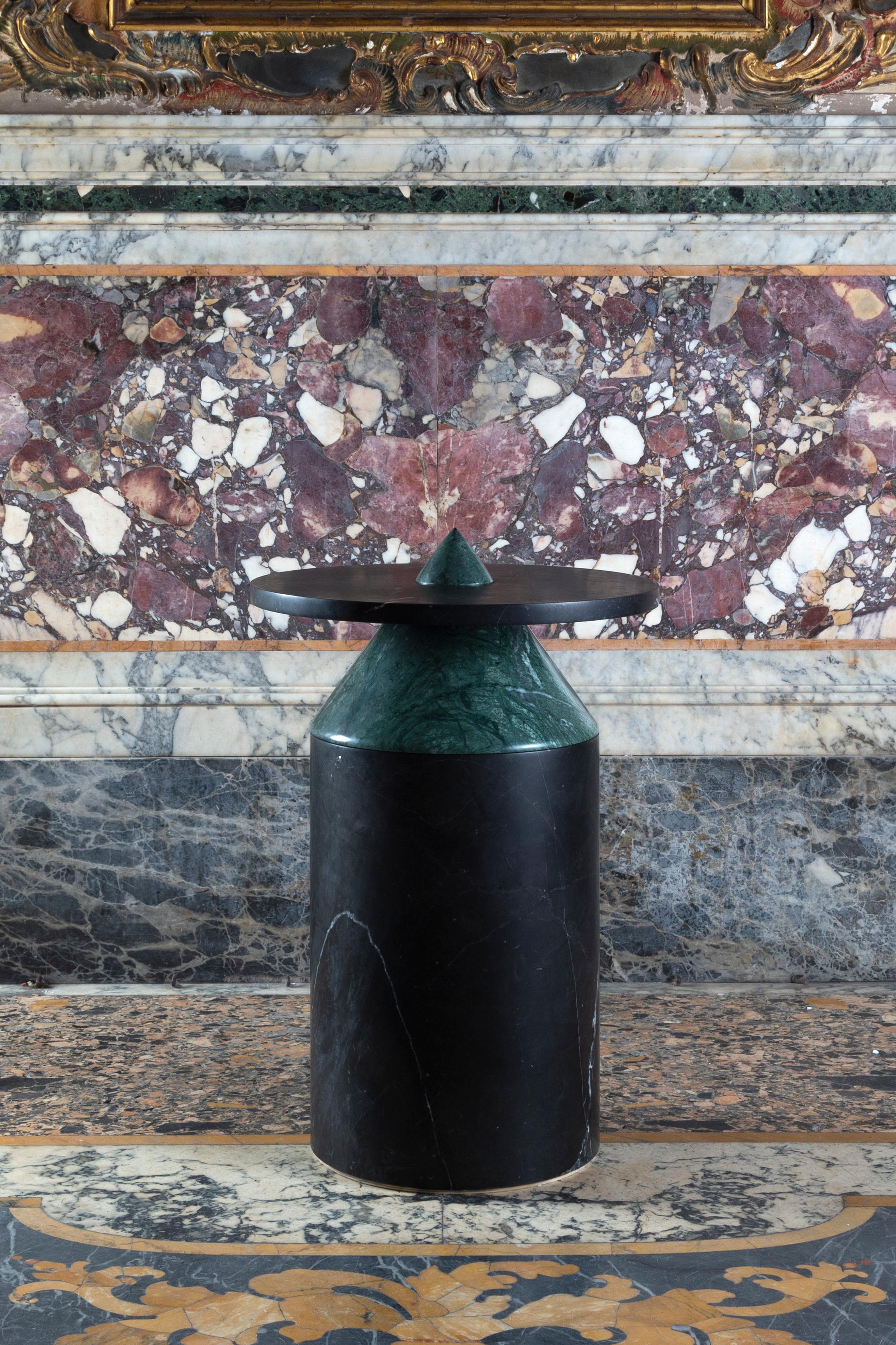 New Modern Side Table in Black and Green Marble, Creator Chekerdjian Stock For Sale 4