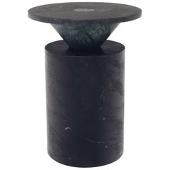 New Modern Side Table in Black and Green Marble, Creator Chekerdjian Stock
