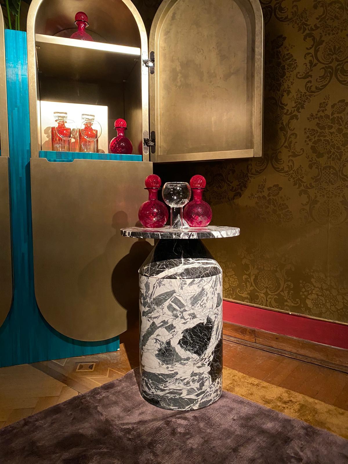 New modern side Table in Black Antique Marble, creator Karen Chekerdjian For Sale 3