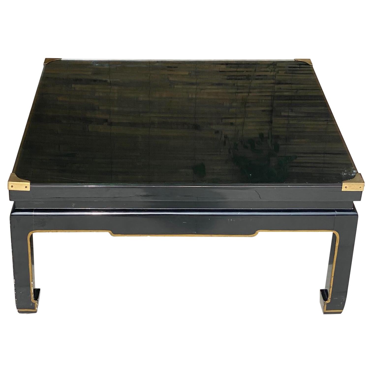 Coffee Table in Black Lacquered Wood, in the Style of Romeo Paris, France, 1970