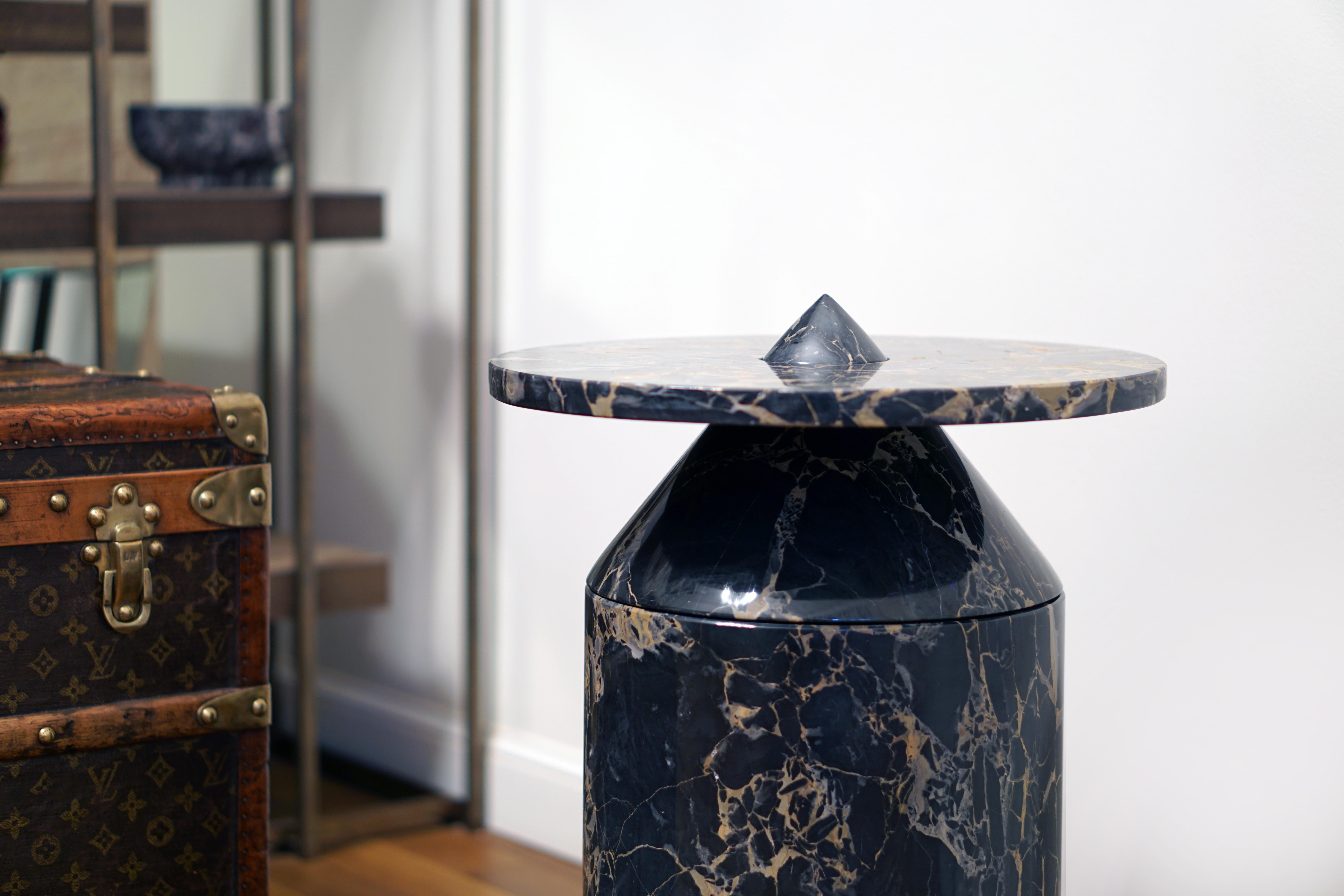 Coffee Table in Black Portoro Marble by Karen Chekerdjian, Numb Ed. Italy, Stock For Sale 4