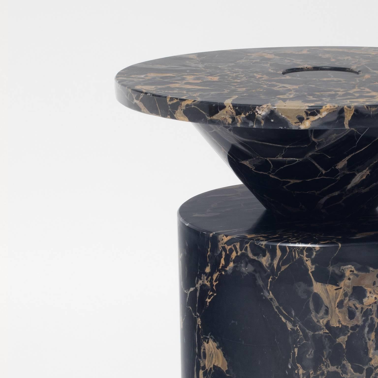 Modern Coffee Table in Black Portoro Marble by Karen Chekerdjian, Numb Ed. Italy, Stock For Sale