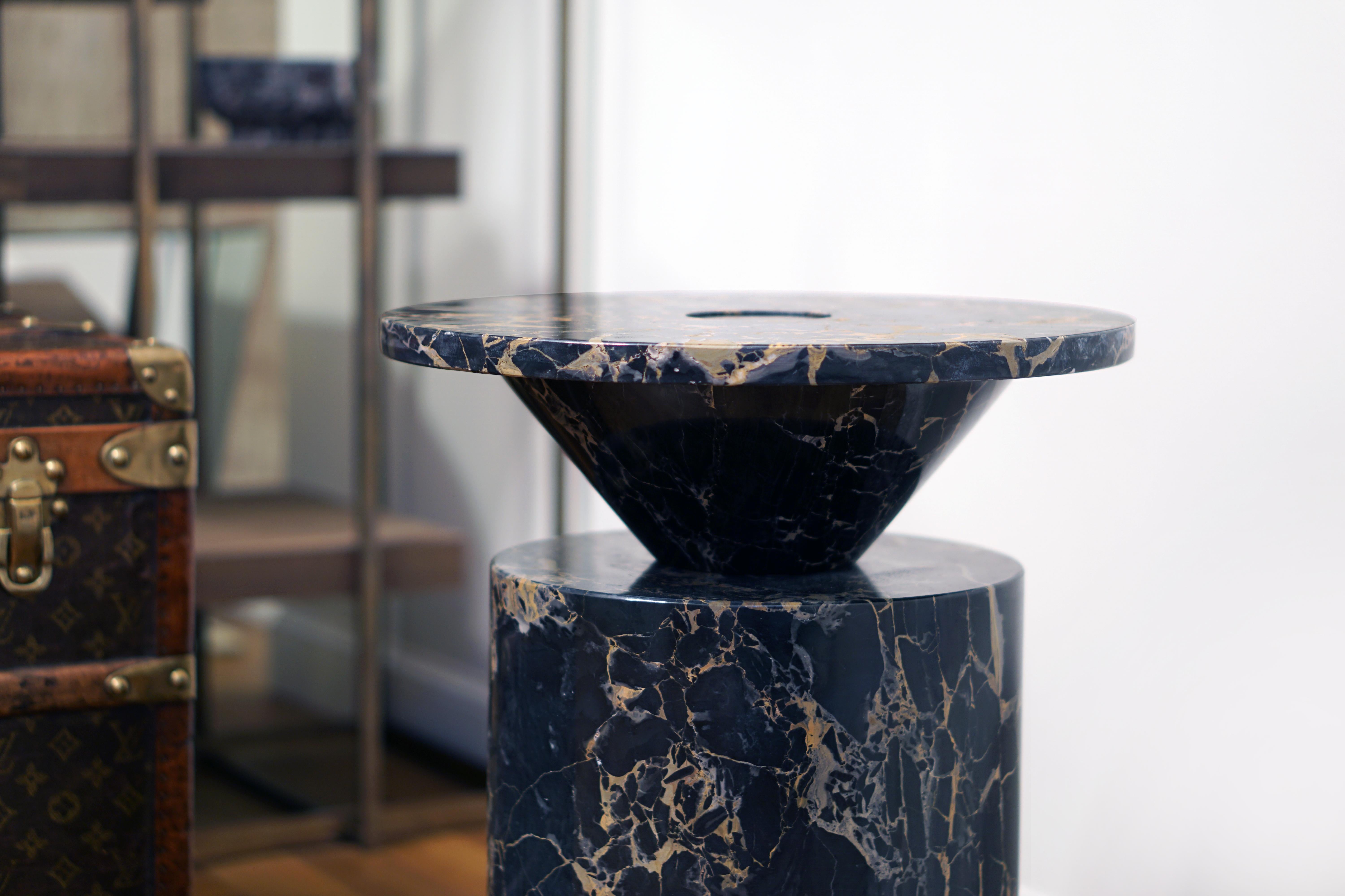 Contemporary Coffee Table in Black Portoro Marble by Karen Chekerdjian, Numb Ed. Italy, Stock For Sale