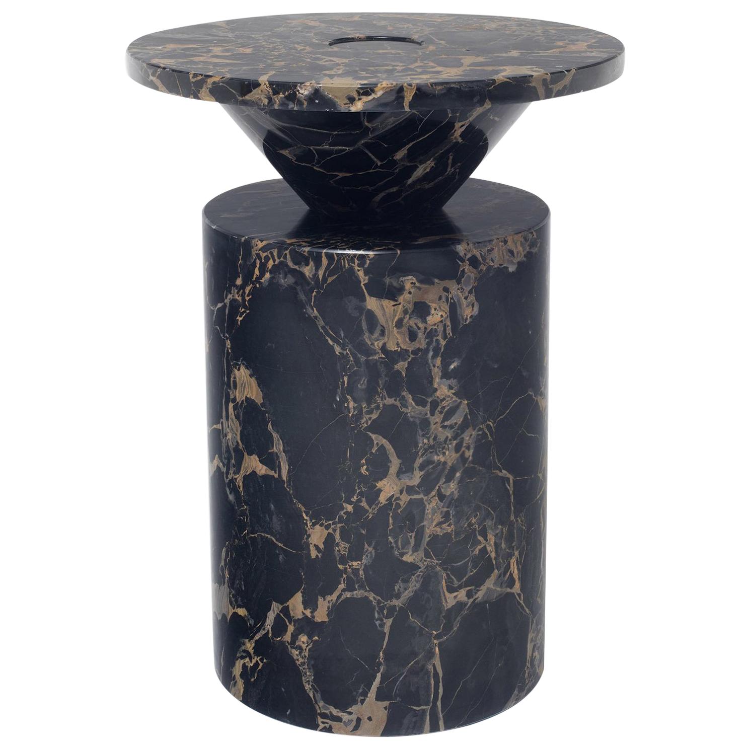 Coffee Table in Black Portoro Marble by Karen Chekerdjian, Numb Ed. Italy, Stock For Sale