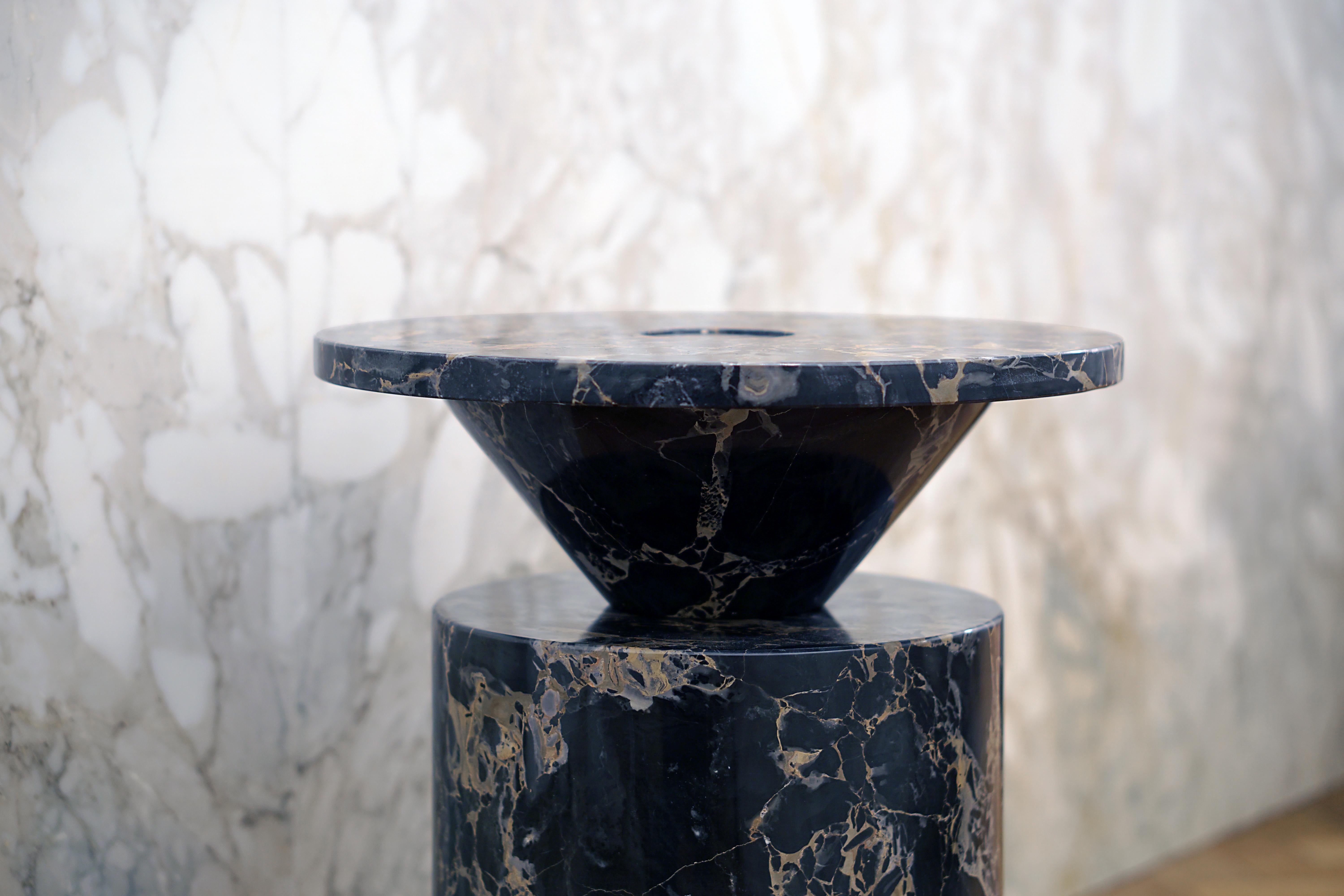 Contemporary New Modern Coffee Table in Black Portoro Marble, creator Karen Chekerdjian For Sale