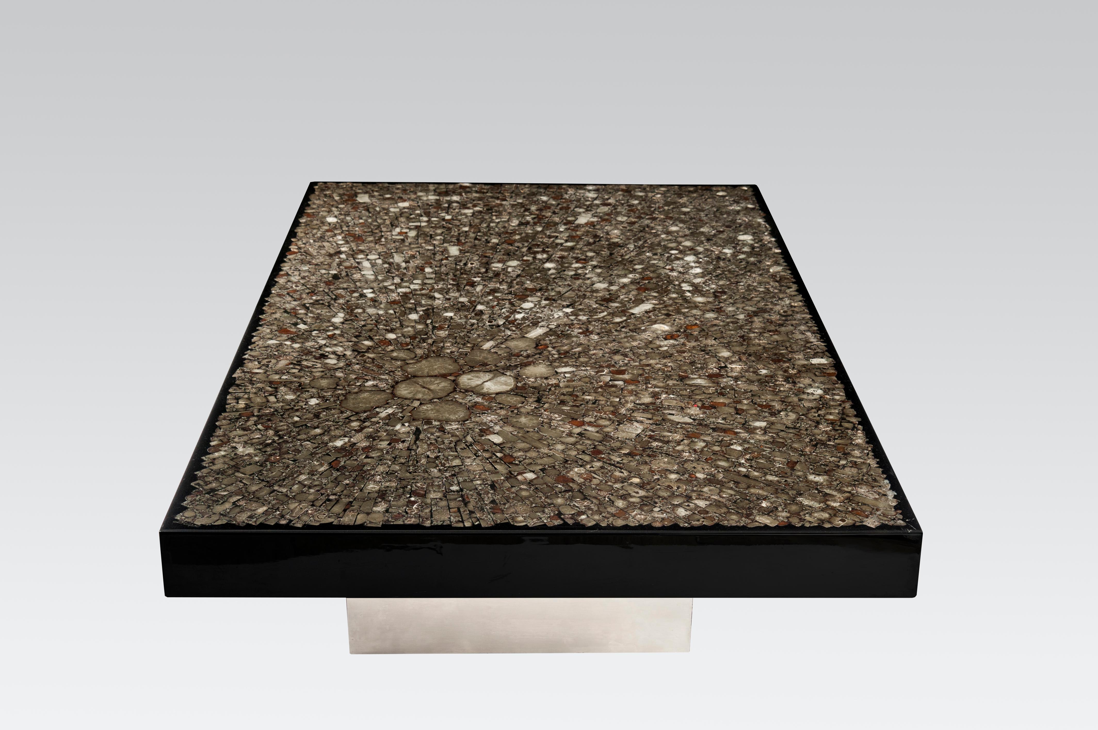 Mid-Century Modern Coffee Table in Black Resin and Marcassite by Jean Claude Dresse