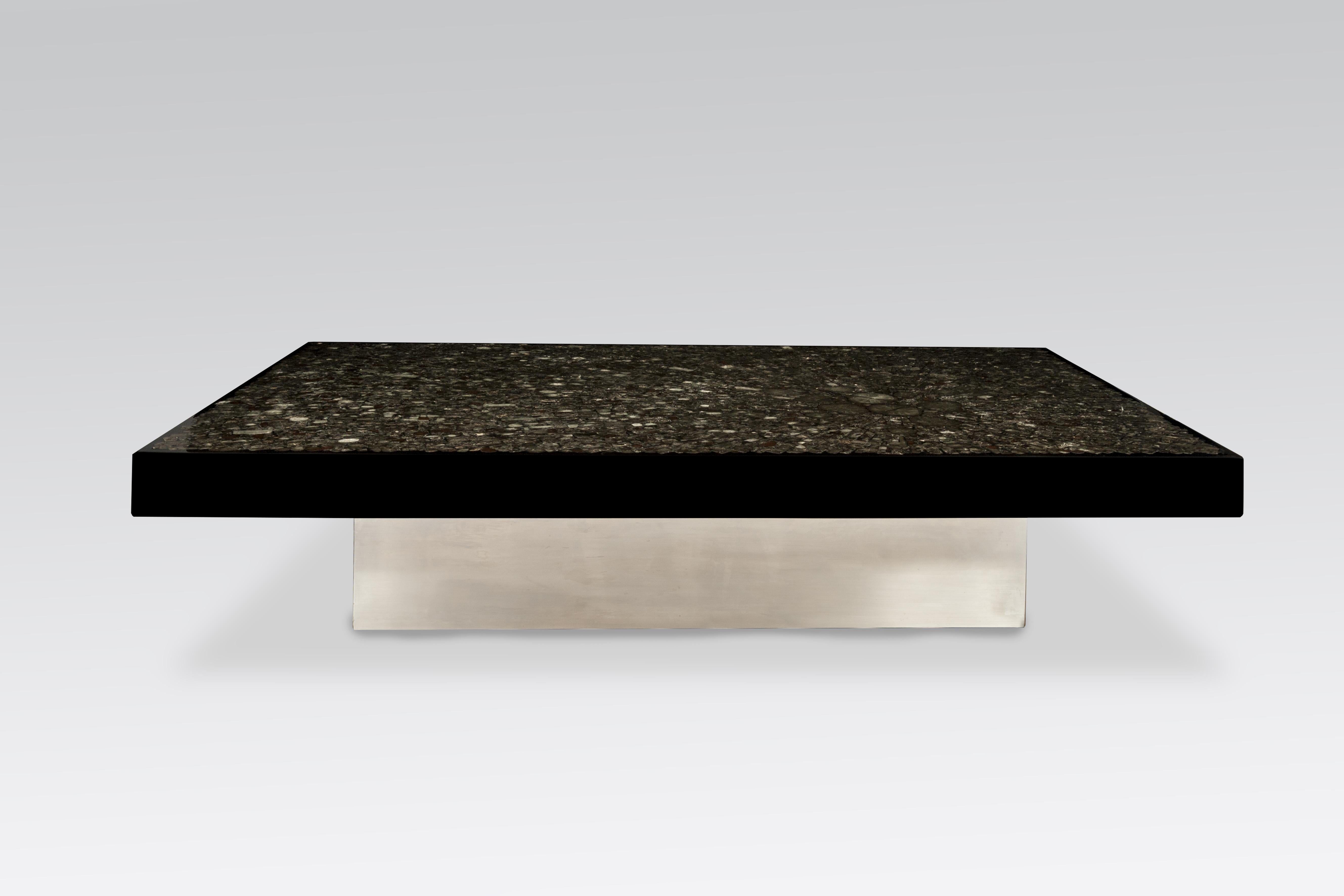 Late 20th Century Coffee Table in Black Resin and Marcassite by Jean Claude Dresse