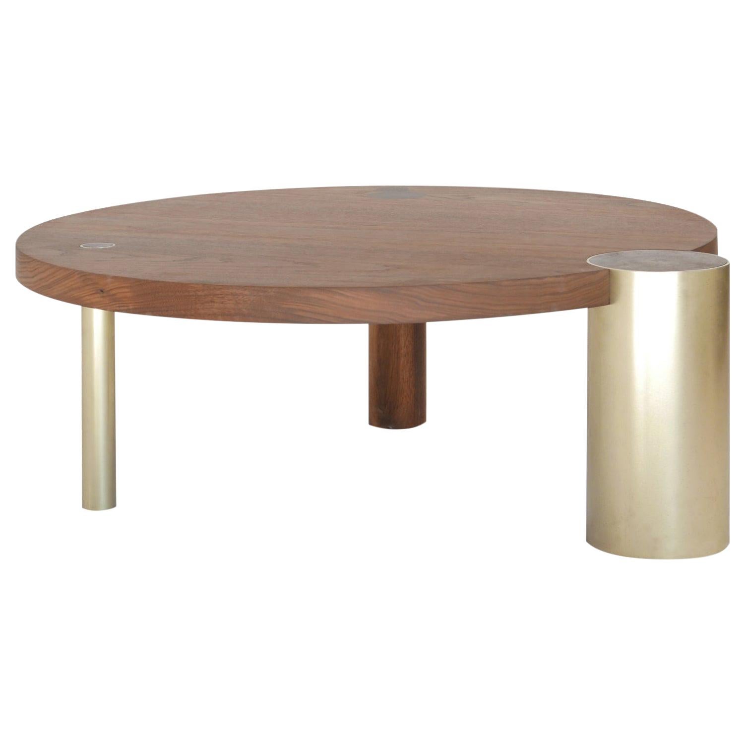 Black Walnut 48" Coffee Table with Brass Feature Leg by Hinterland Design For Sale