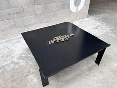 Coffee table in black Zimbabwean granite and Spanish Pyrite cubes