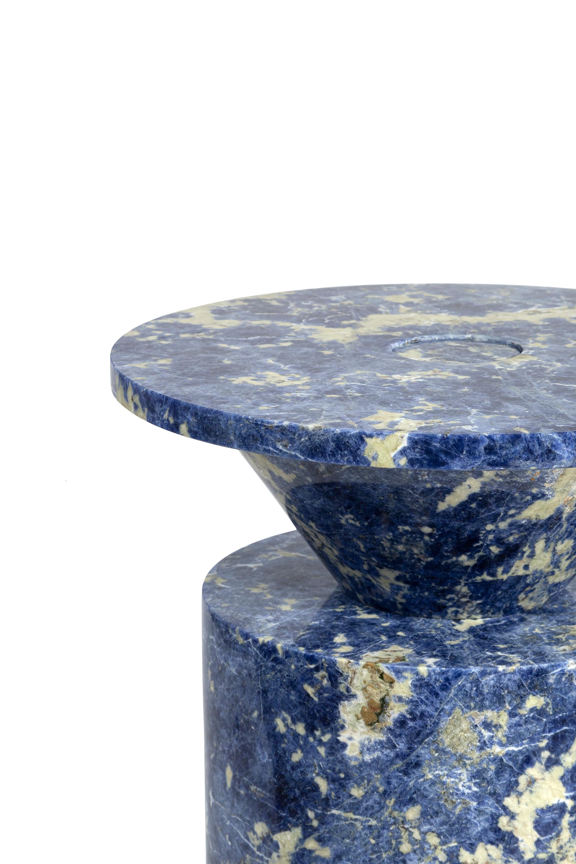Italian New Modern Side Table in Blu Sodalite Marble, Creator Karen Chekerdjian For Sale