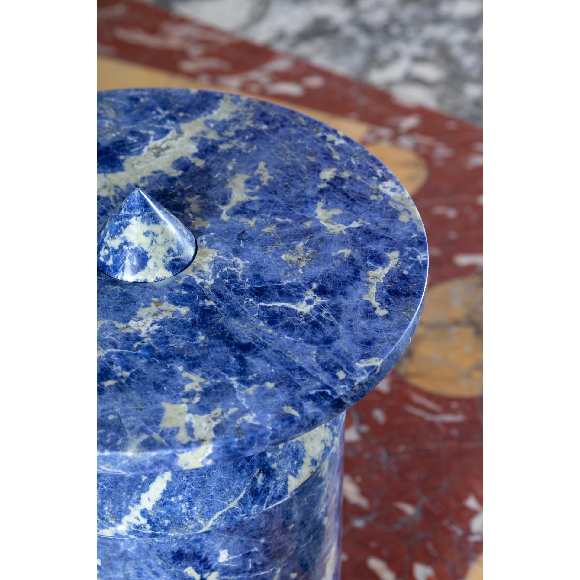 New Modern Side Table in Blu Sodalite Marble, Creator Karen Chekerdjian For Sale 1