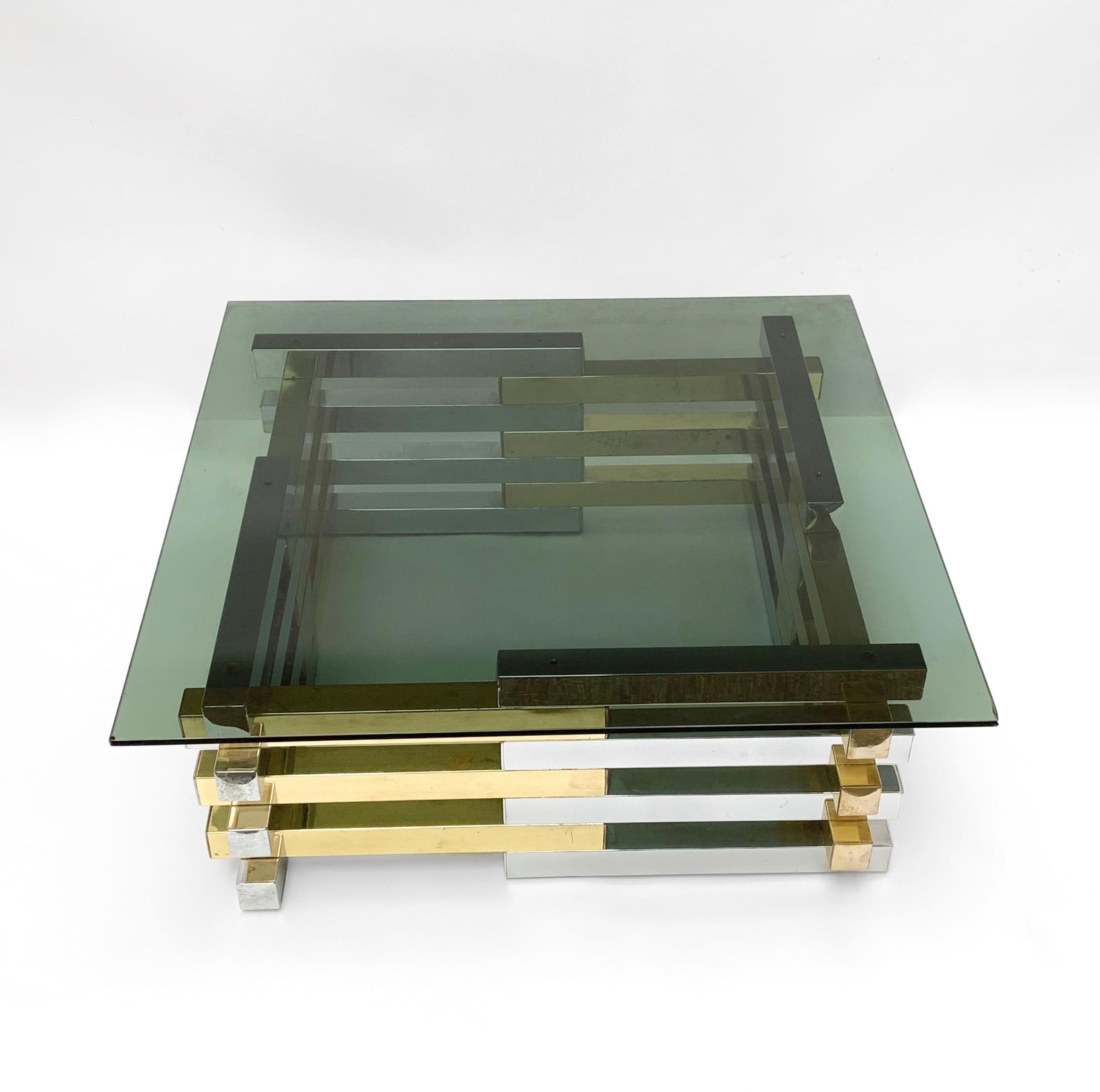 Pierre Cardin Midcentury Brass and Chrome French Coffee Table, 1970s 1