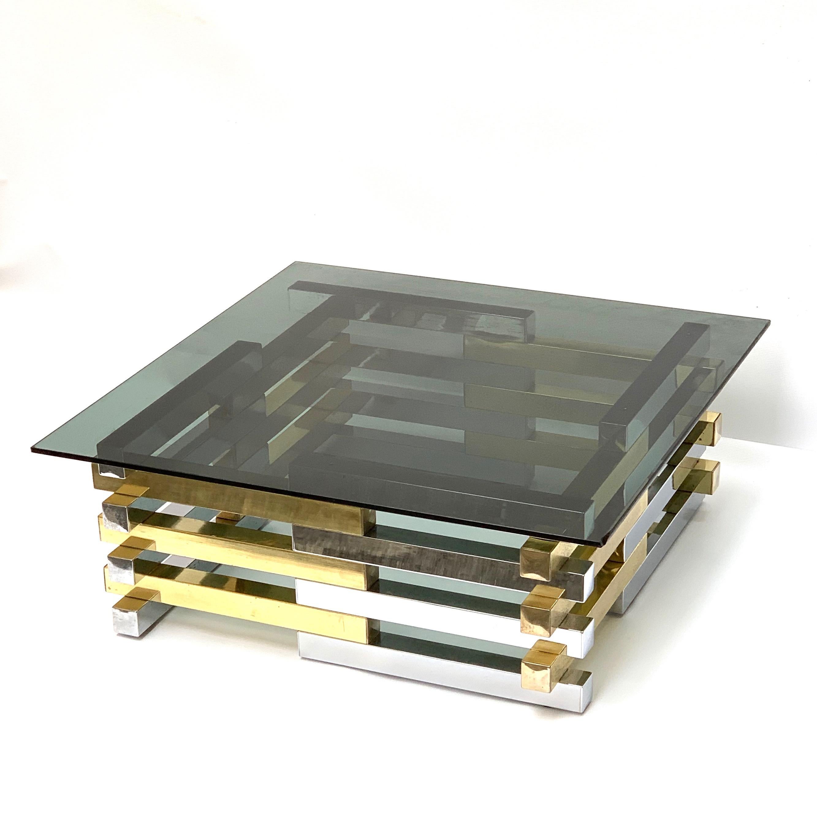 Pierre Cardin Midcentury Brass and Chrome French Coffee Table, 1970s 2