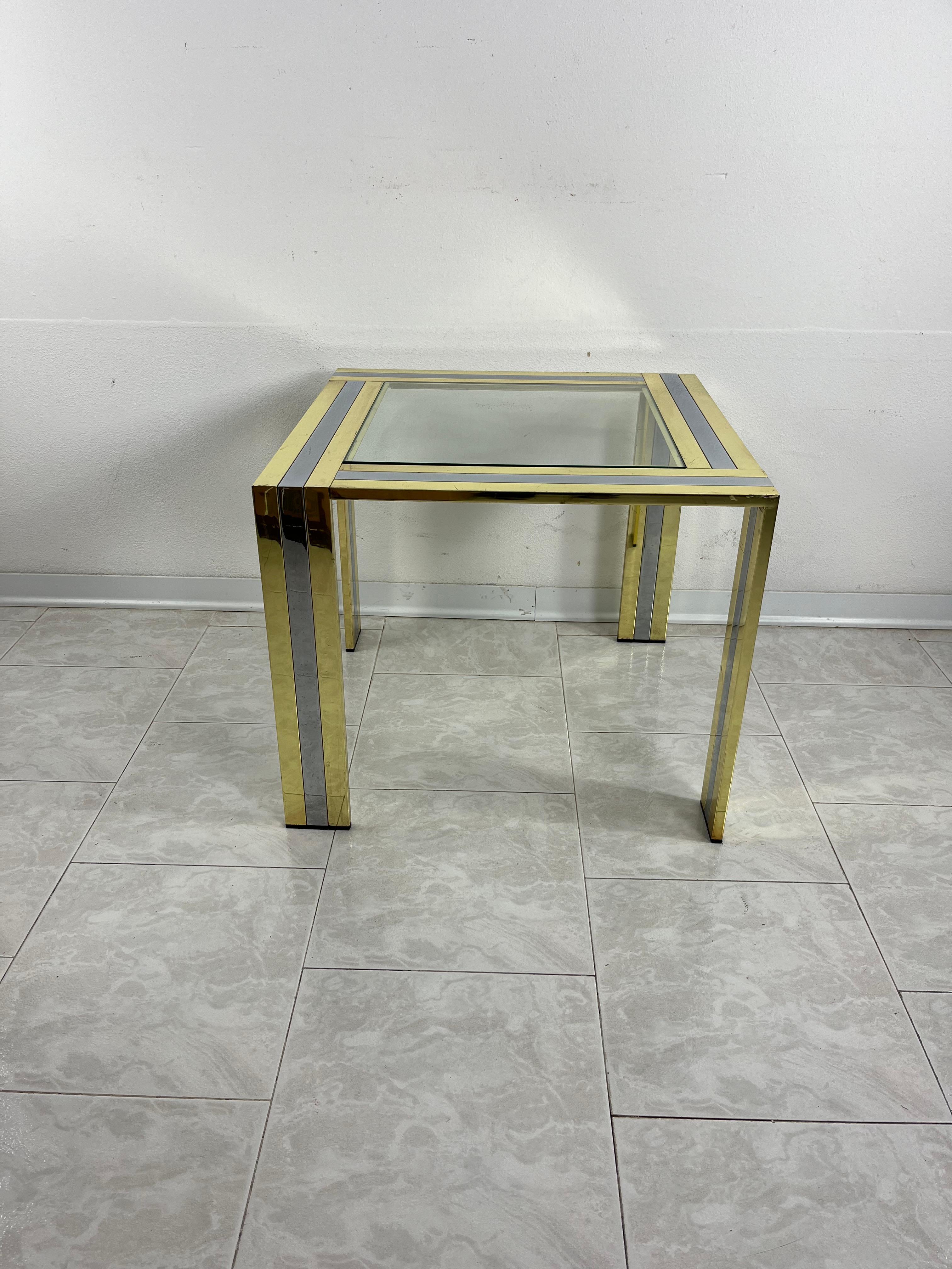Métal Table basse en laiton et métal chromé attribuée à Romeo Rega, 1970 en vente